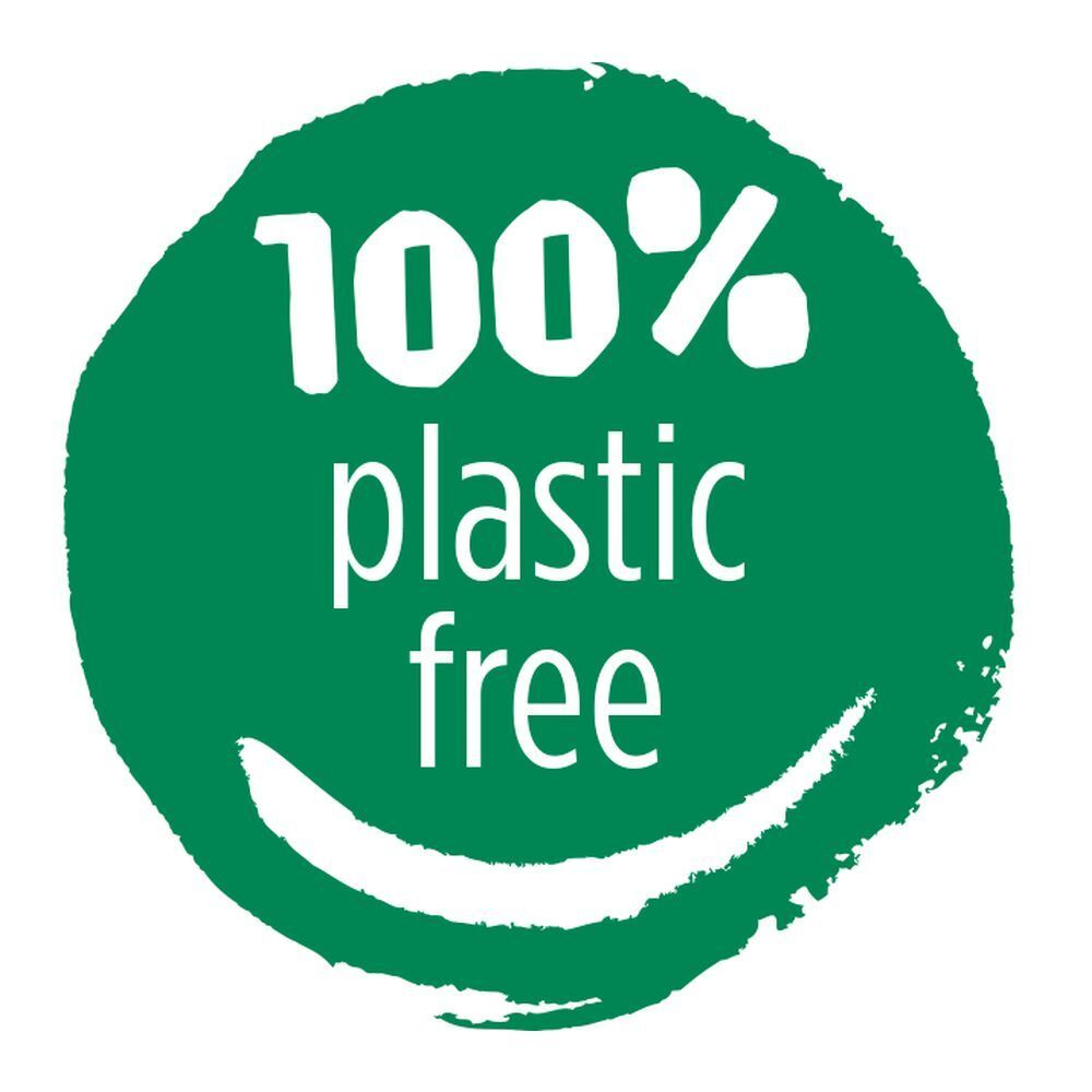 Grünes Logo mit Text: 100% plastic free.