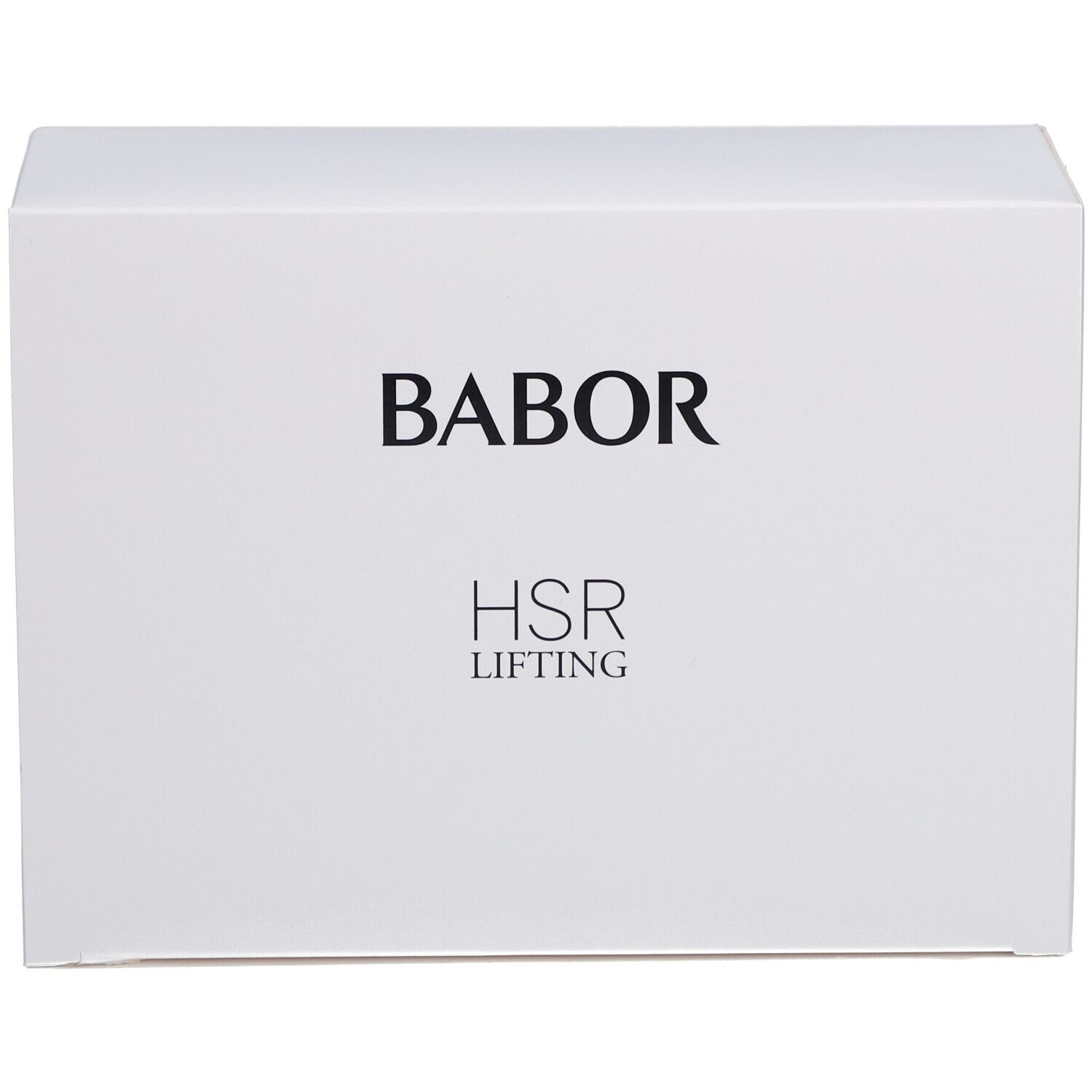 Weiße Box mit BABOR-Logo und HSR LIFTING-Schriftzug. Rechteckige Form.