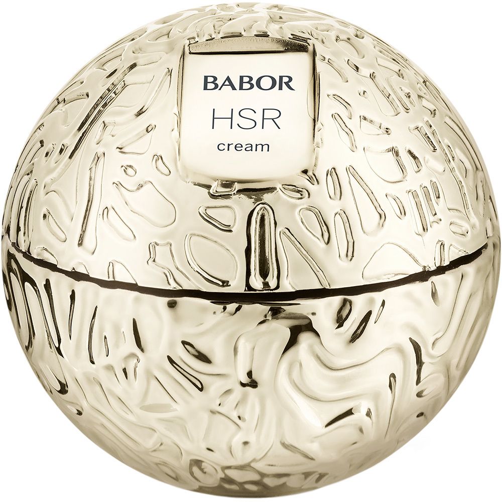 Gouden crèmepot BABOR HSR cream. Bolvormig, gestructureerd.