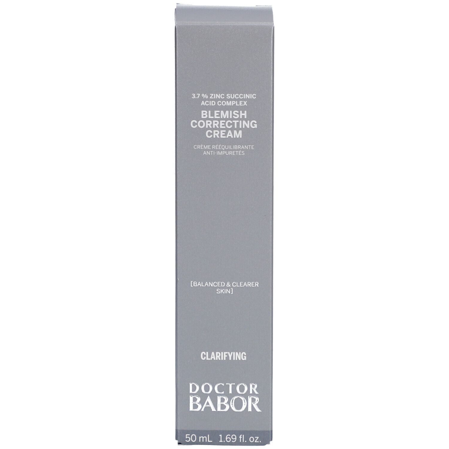 Produktverpackung mit Text 'Blemish Correcting Cream' und 'Doctor Babor'.