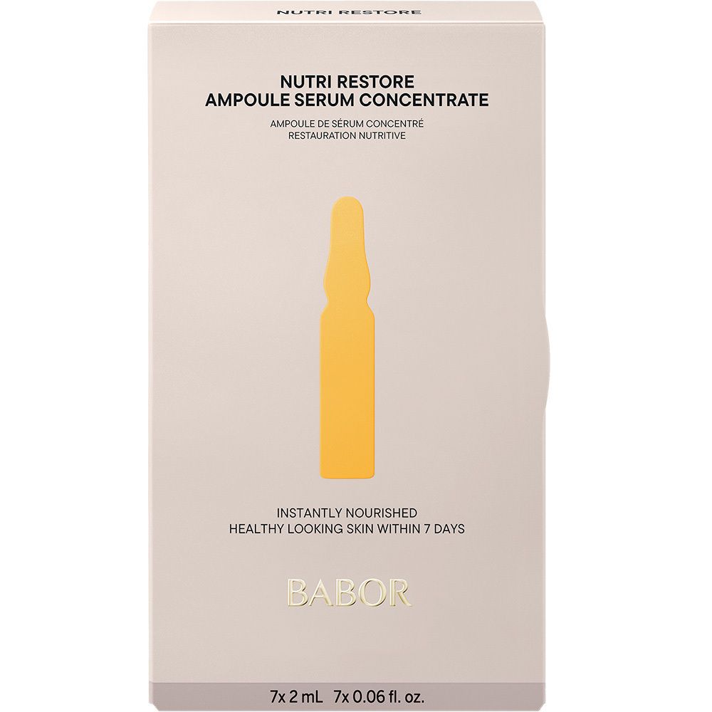 Babor Nutri Restore Ampullen-Konzentrat: Einzelne Glasampulle mit gelbem Serum.