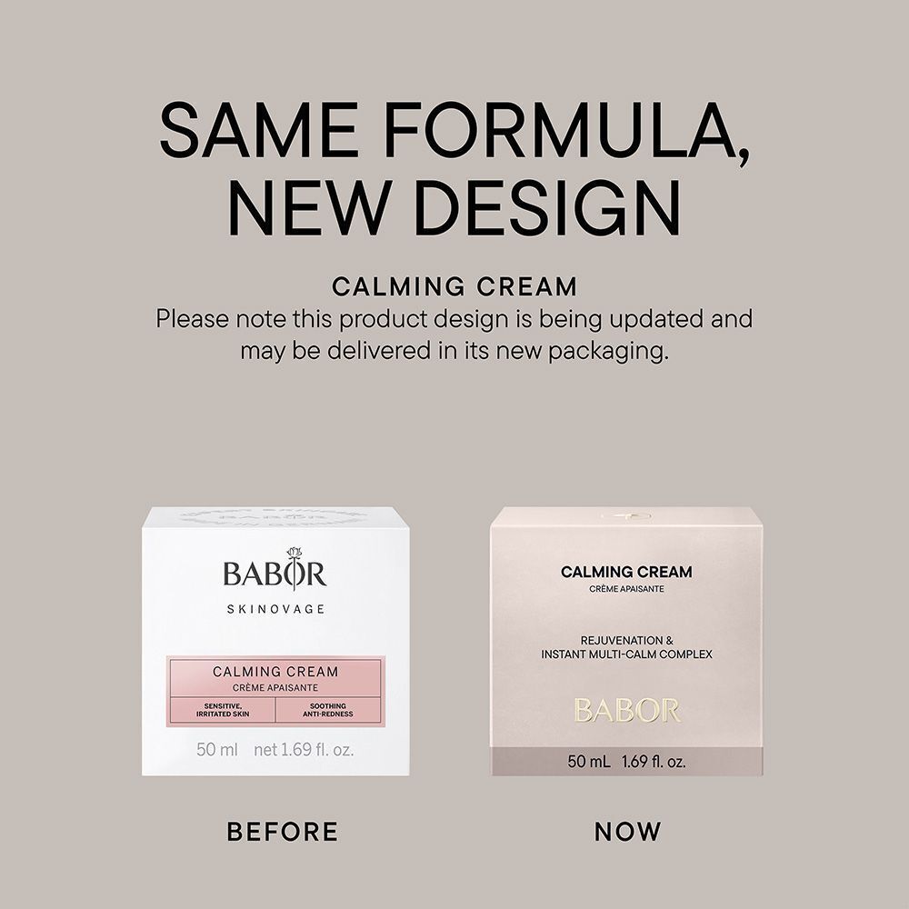 Babor Calming Cream, 50 ml. Vorher/Nachher-Verpackungsdesign.
