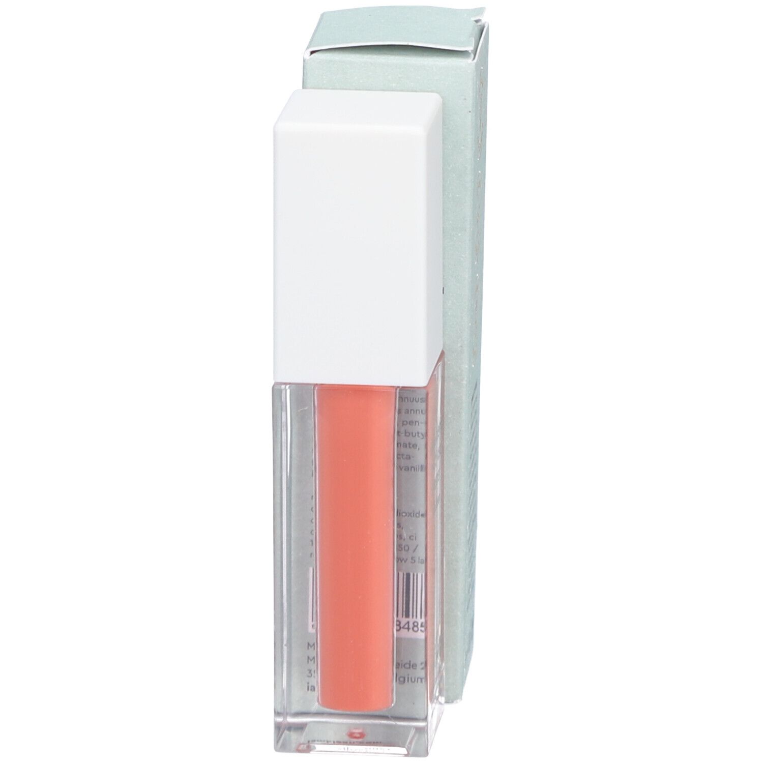 Flüssiges Rouge in einem transparenten Behälter mit weißem Deckel und Karton. Aufschrift: i.am.klean, liquid blusher.