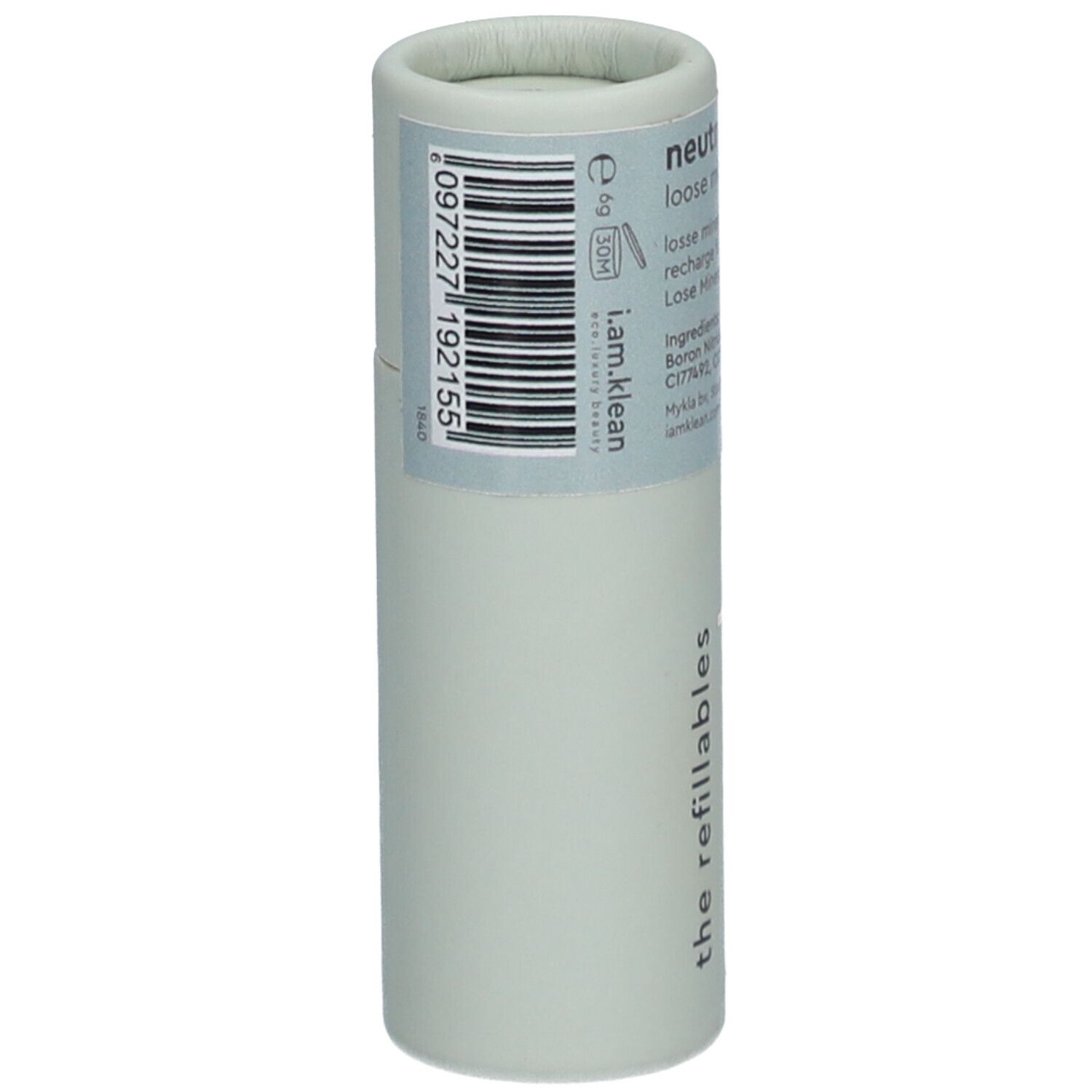 Rückseite der Nachfüllpackung. Barcode und Produktinformationen auf hellgrünem Hintergrund.