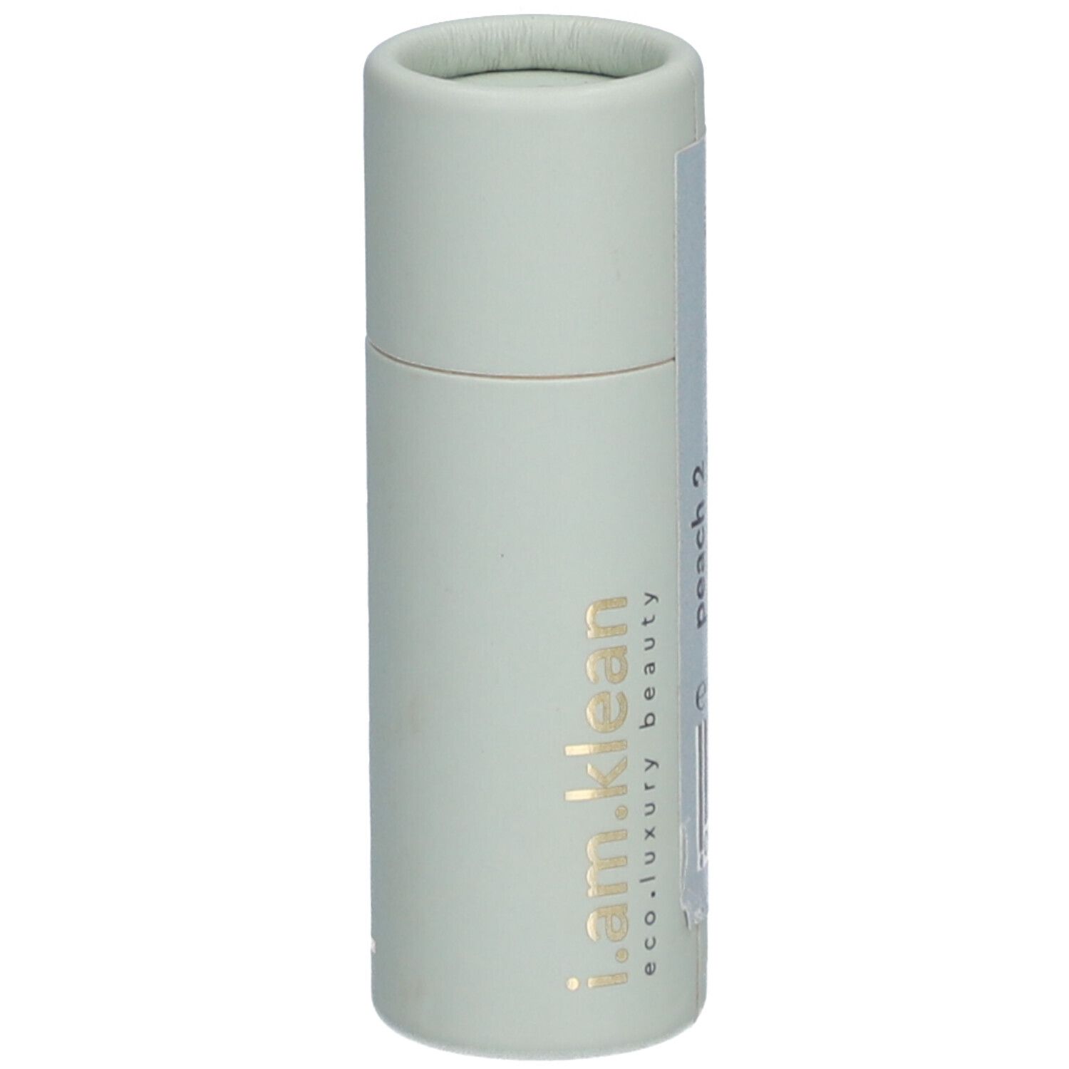 Recharge cylindrique vert clair avec inscription dorée "powder" et "peach 2".