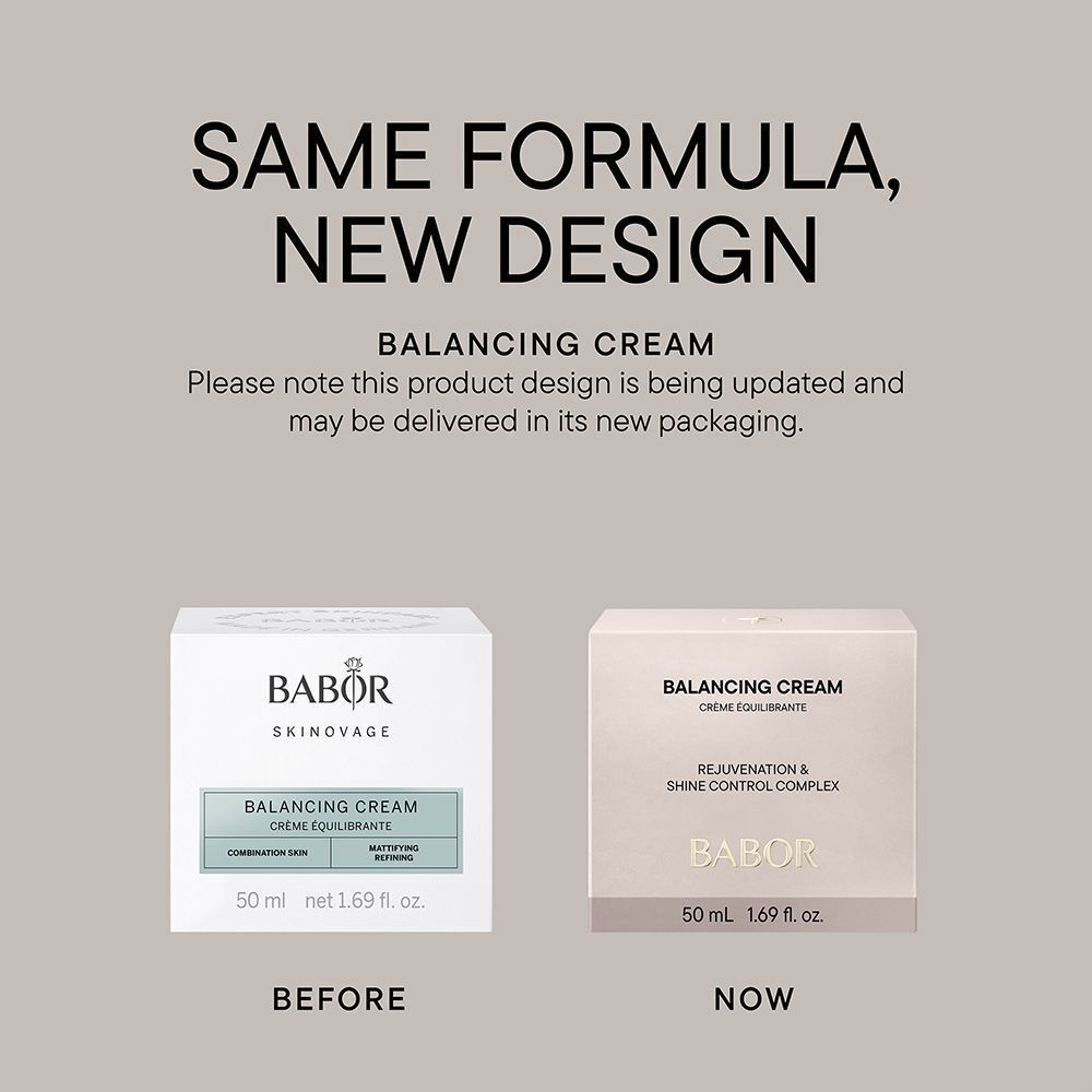 Rückseite des BABOR SKINOVAGE Balancing Cream Tiegels mit deutschen Angaben.