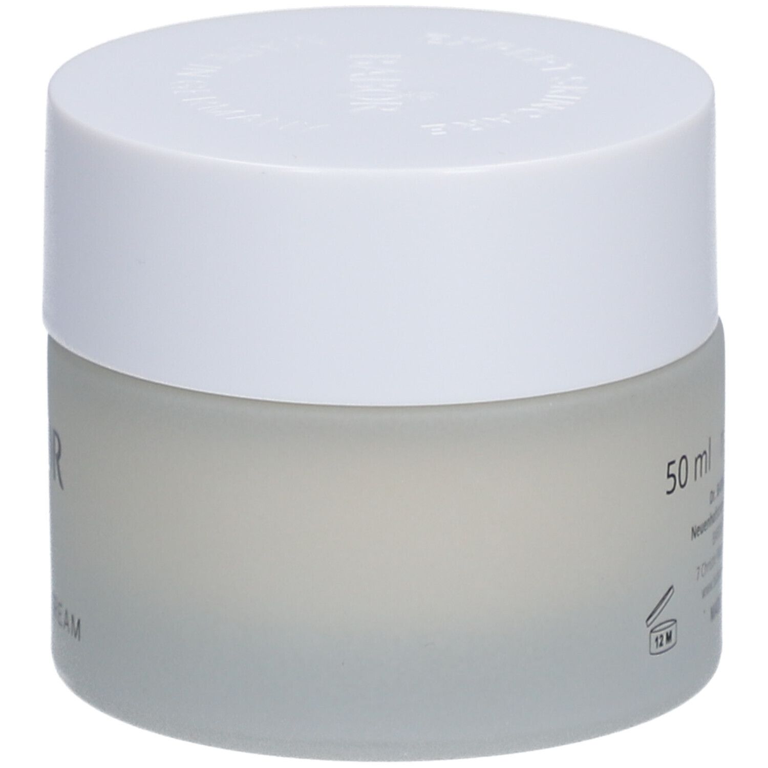 Creme-Tiegel mit weißem Deckel. Auf dem Tiegel steht BABOR und COMPLEX C CREAM. 50 ml.