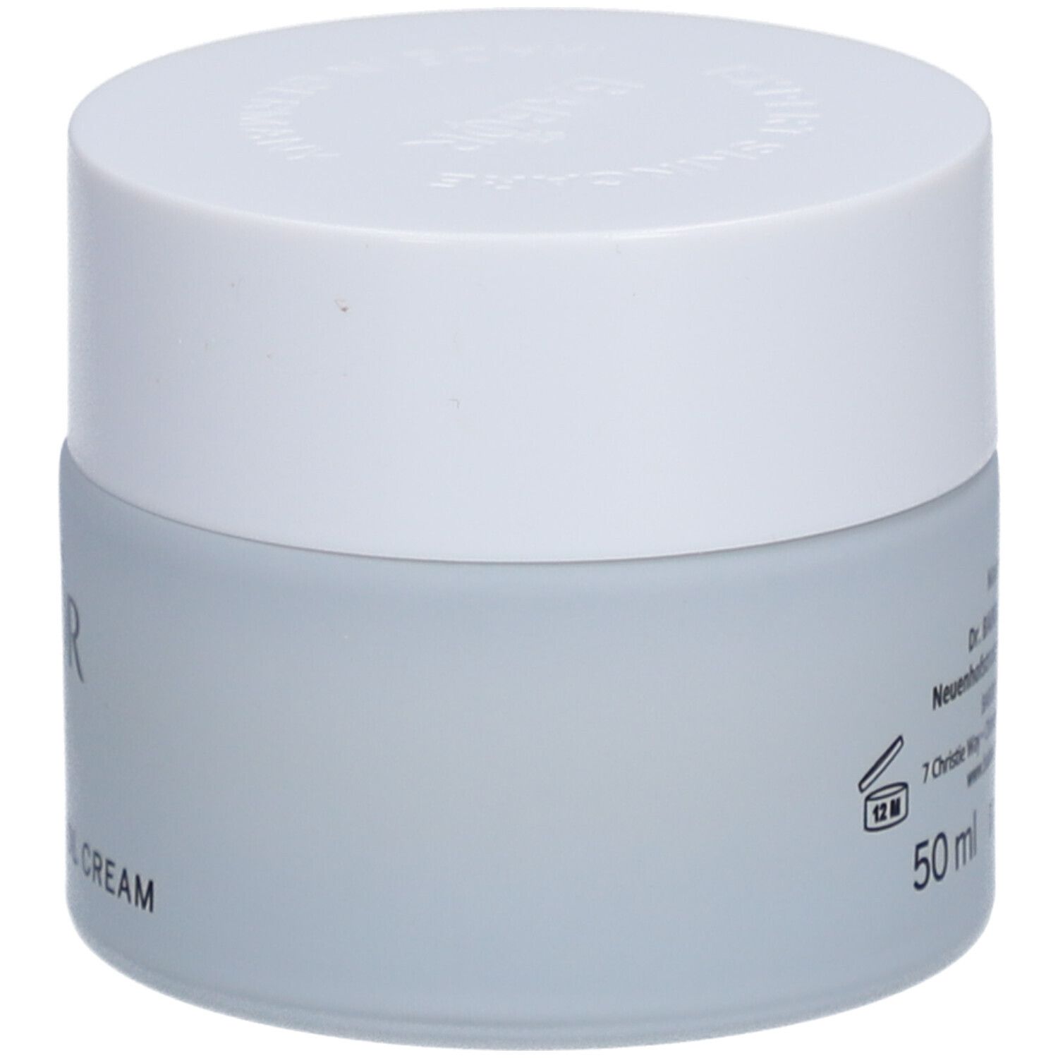 Hellgraues Cremetiegel mit weißem Deckel. Aufschrift BABOR und MIMICAL CONTROL CREAM. 50 ml.