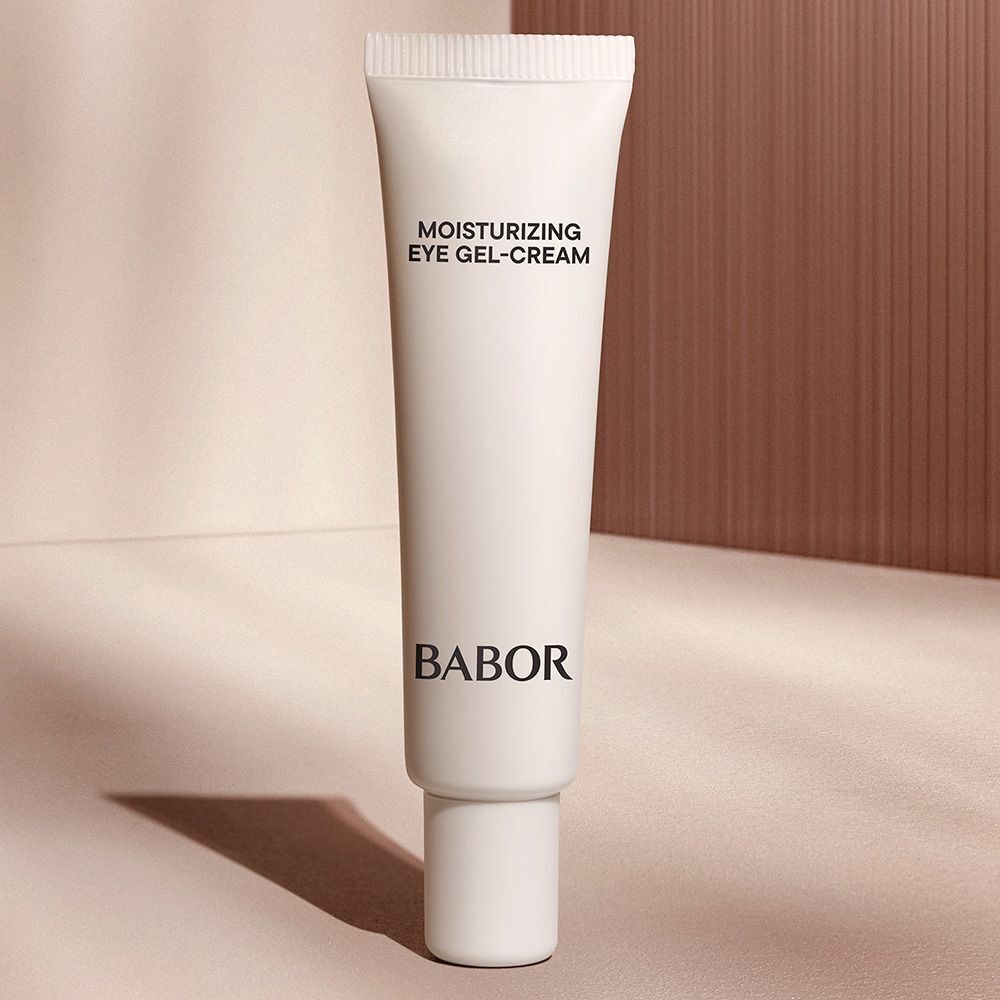 Babor Skinovage Moisturizing Eye Gel-Cream Faltschachtel, deutsche Beschriftung.