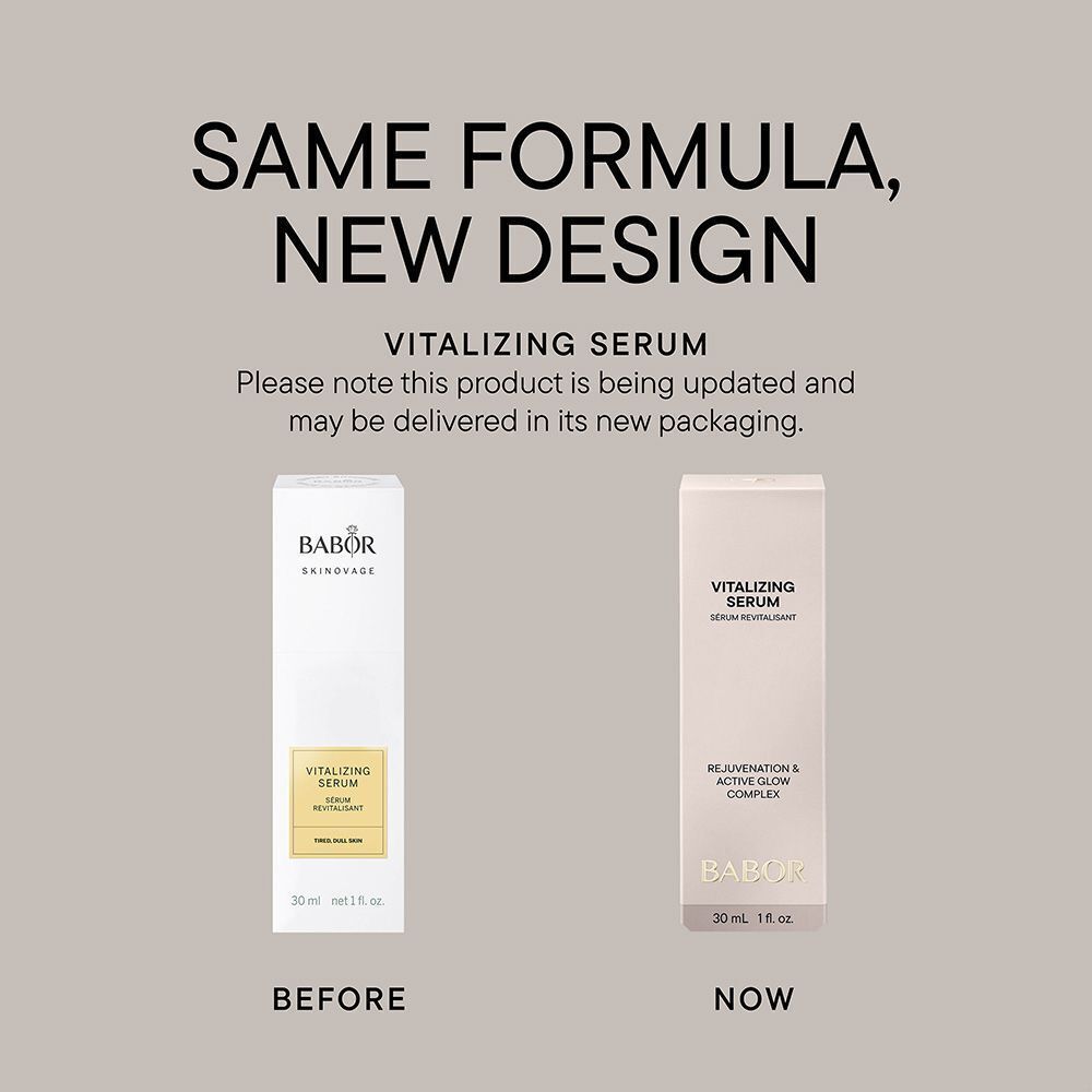 Babor Skinovage Vitalizing Serum, Rückseite mit Mengenangabe 30 ml und deutscher Beschriftung.