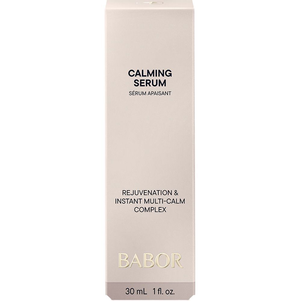 Babor Skinovage Calming Serum Flasche, Rückseite mit deutscher Beschriftung und Volumen.
