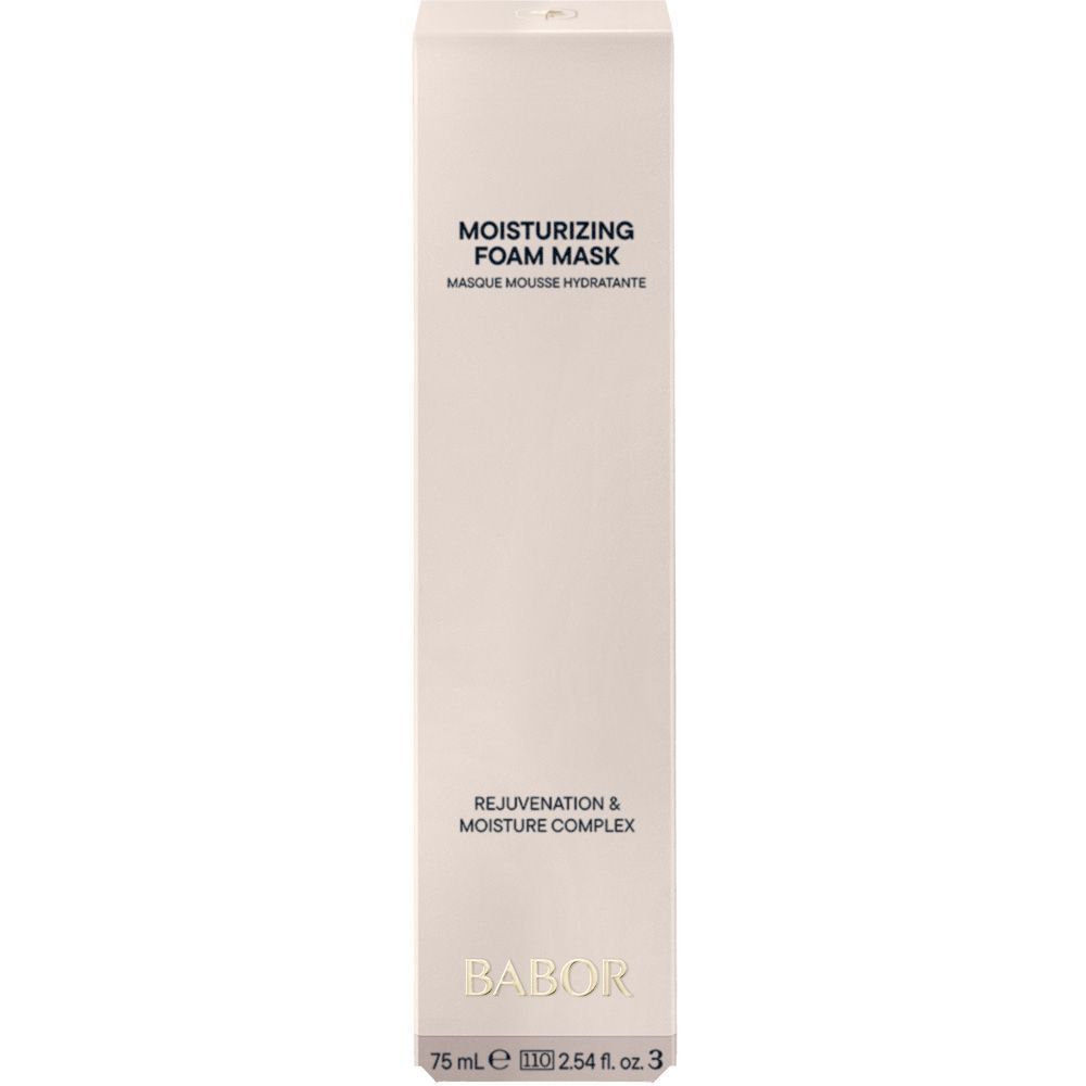 BABOR SKINOVAGE Moisturizing Foam Mask: Weiße Verpackung mit deutscher Produktbezeichnung.