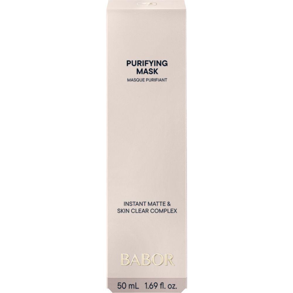 Rückseite der BABOR Skinovage Purifying Mask Tube mit Produktinformationen und 50 ml Inhalt.