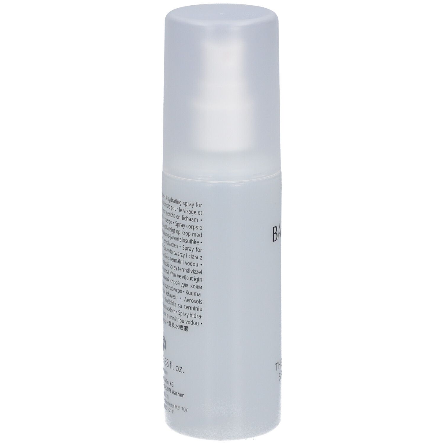 BABOR Thermal Spray, weiße Flasche mit Sprühkopf. Text auf der Rückseite.