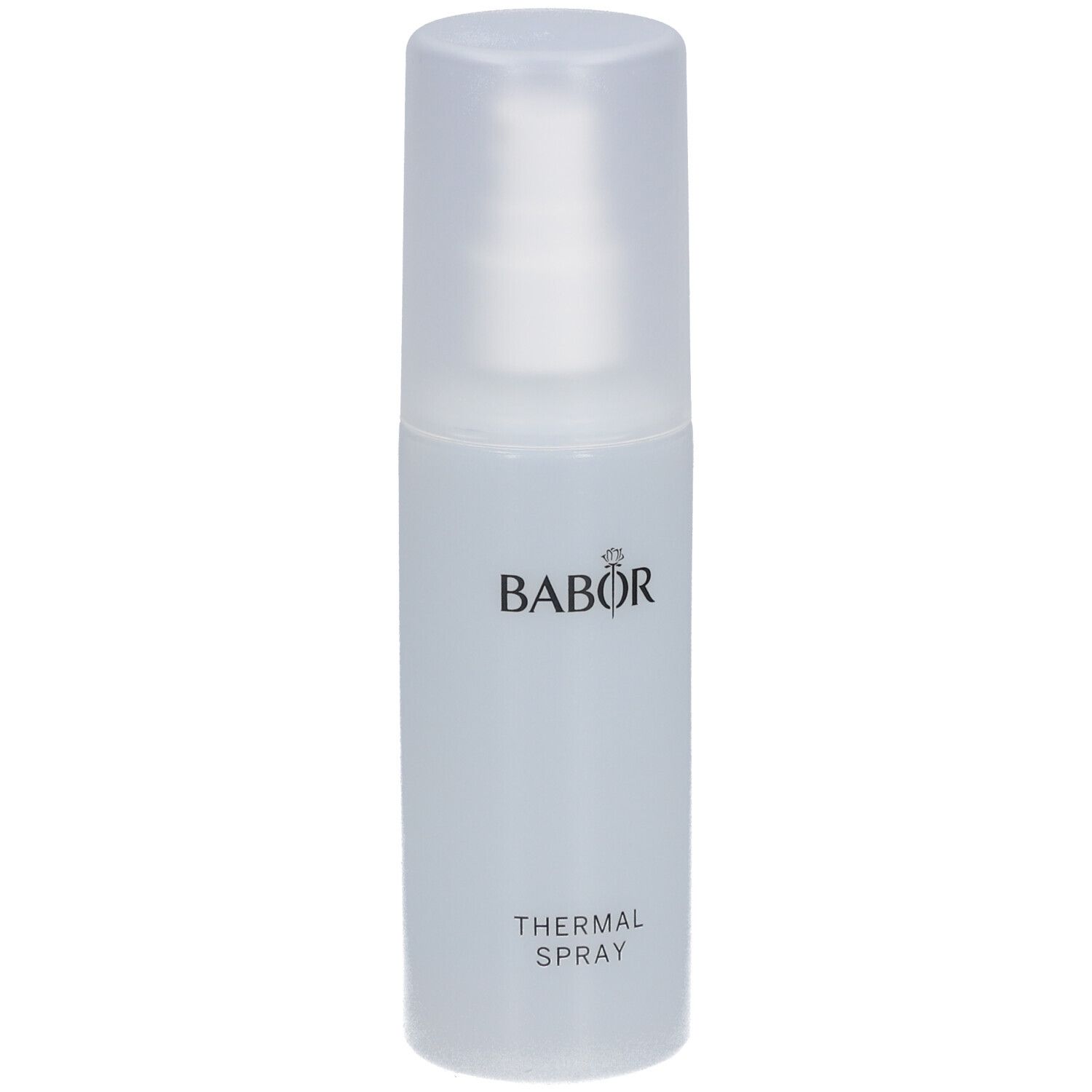 BABOR Thermal Spray, weiße Flasche mit Sprühkopf. Schriftzug BABOR und Thermal Spray.