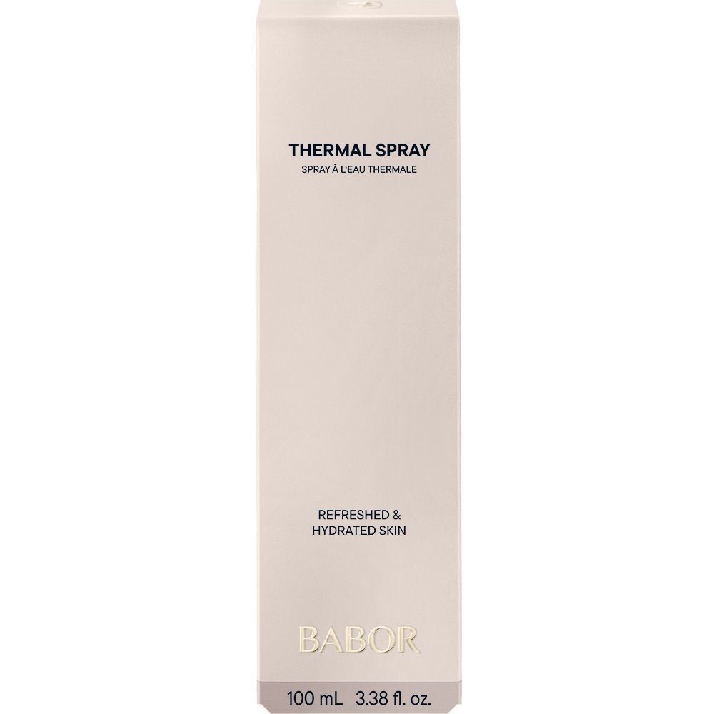 BABOR Thermal Spray Flasche, Rückseite mit Text.