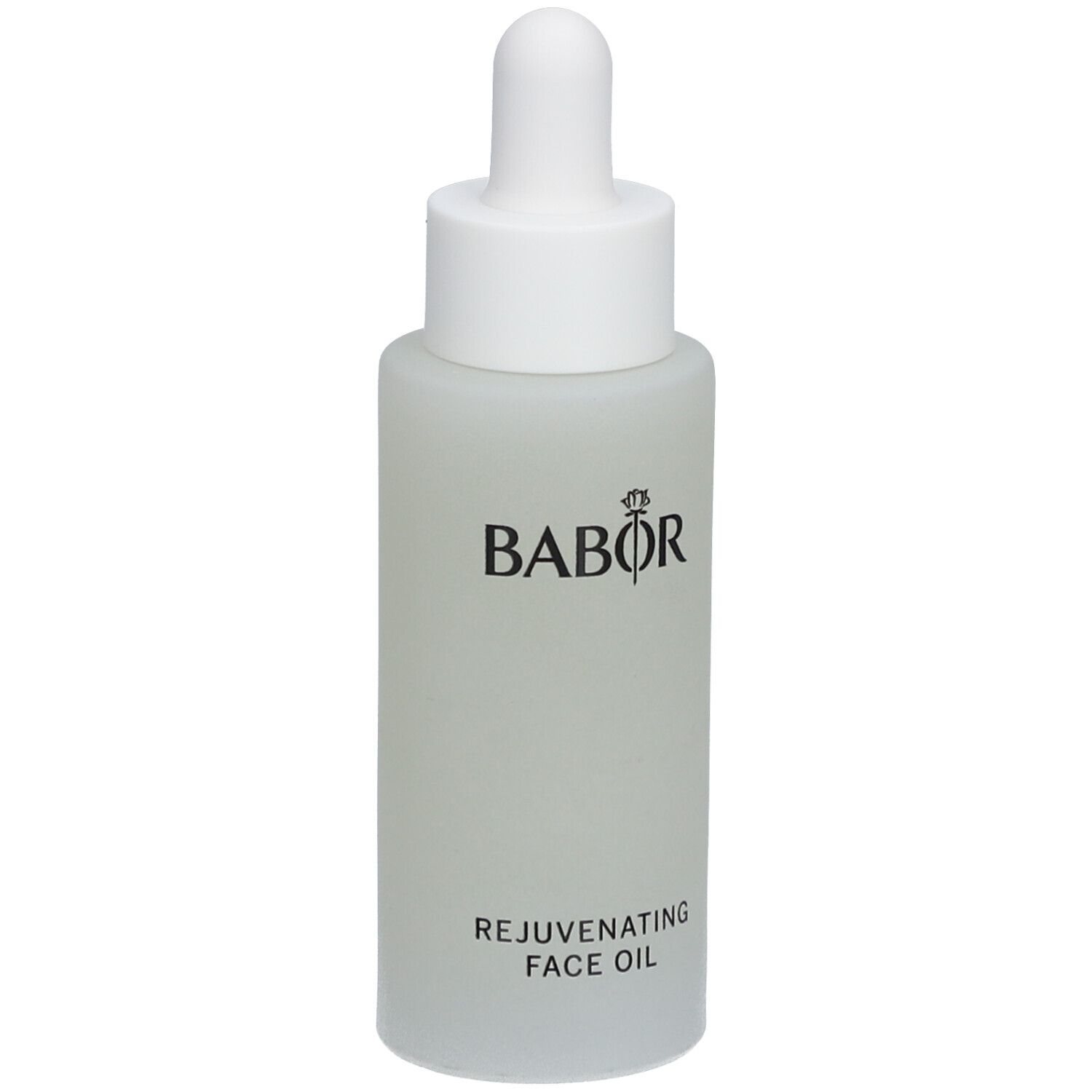 Gesichtsölflasche und Verpackung. Marke BABOR und Produktname sind sichtbar. Verpackung mit Text.
