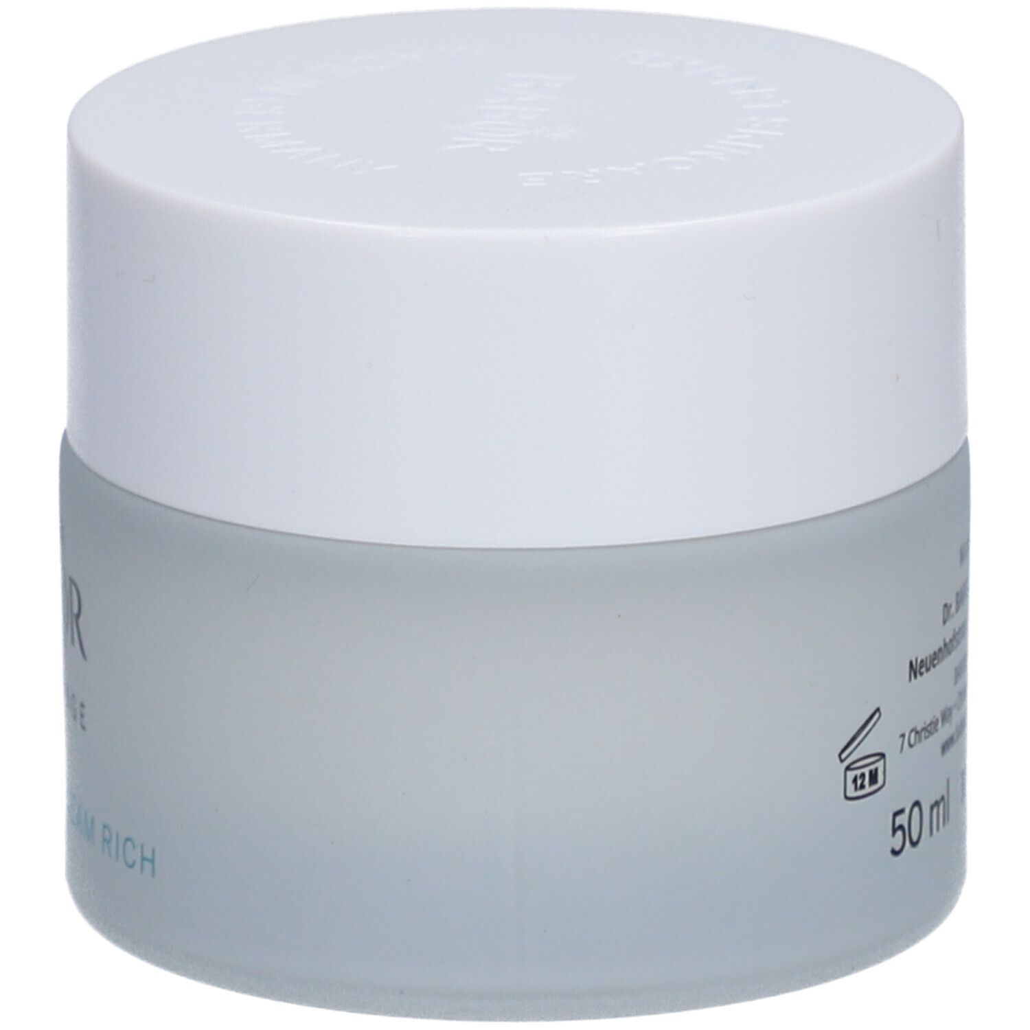 Creme-Tiegel mit weißem Deckel. Auf dem Tiegel steht BABOR SKINAVAGE. Auf der Seite: 50 ml.