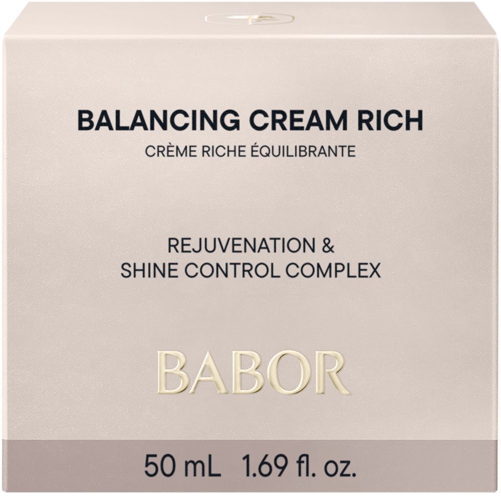 BABOR SKINNOVAGE Balancing Cream Rich, Seitenansicht mit Herstellungsangaben und 50 ml.