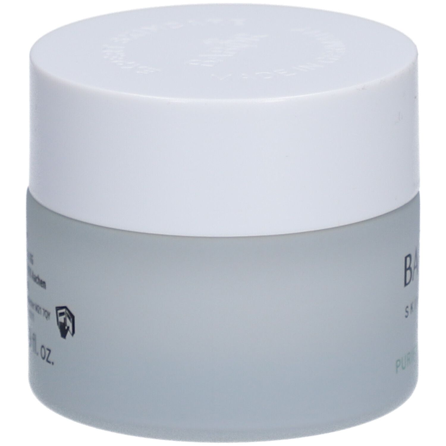 Grauer Cremetiegel mit weißem Deckel. Auf dem Tiegel steht BABOR SKINAVAGE PURIFYING CREAM.