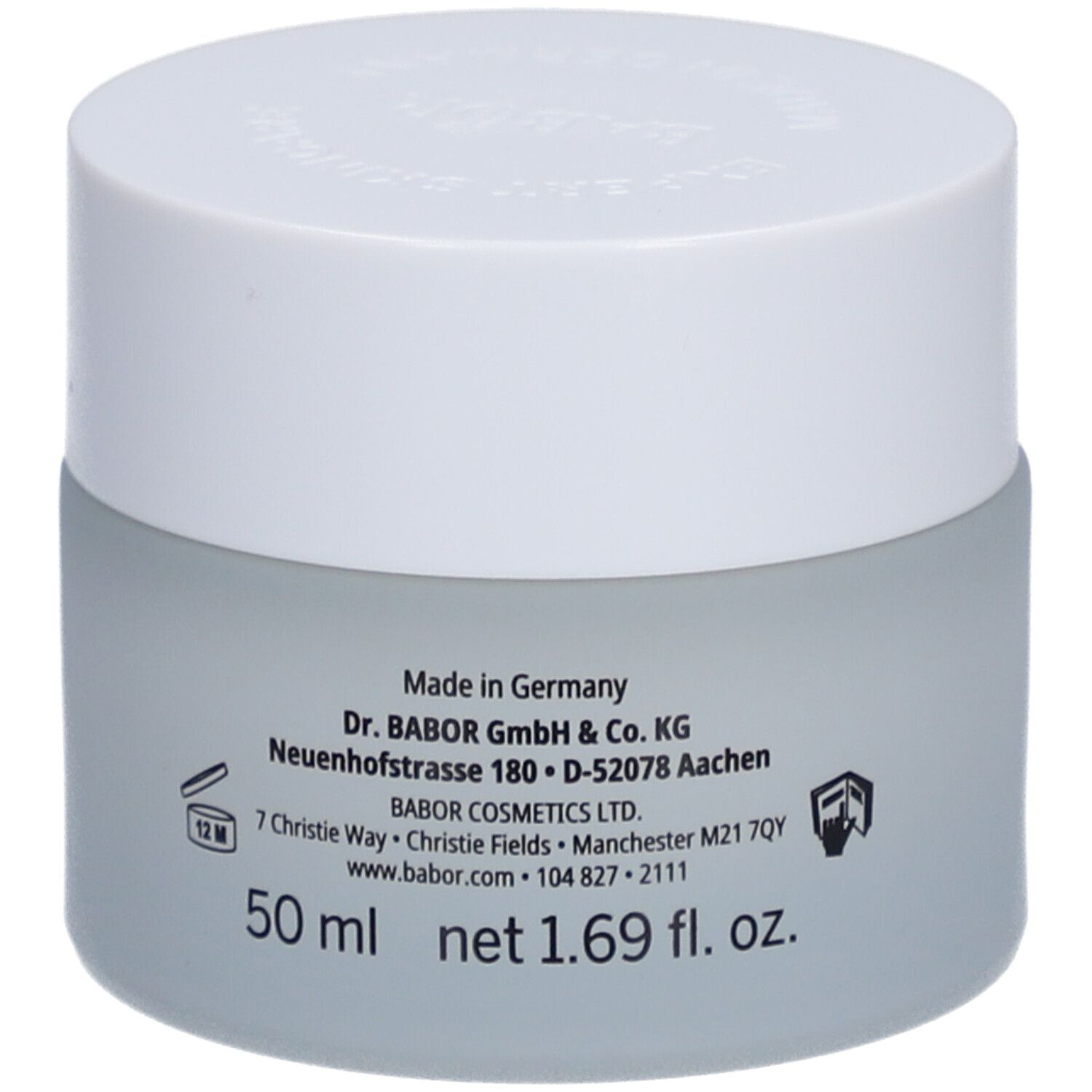 Cremetiegel mit weißem Deckel. Auf dem Tiegel steht BABOR SKINAVAGE PURIFYING CREAM. 50 ml.