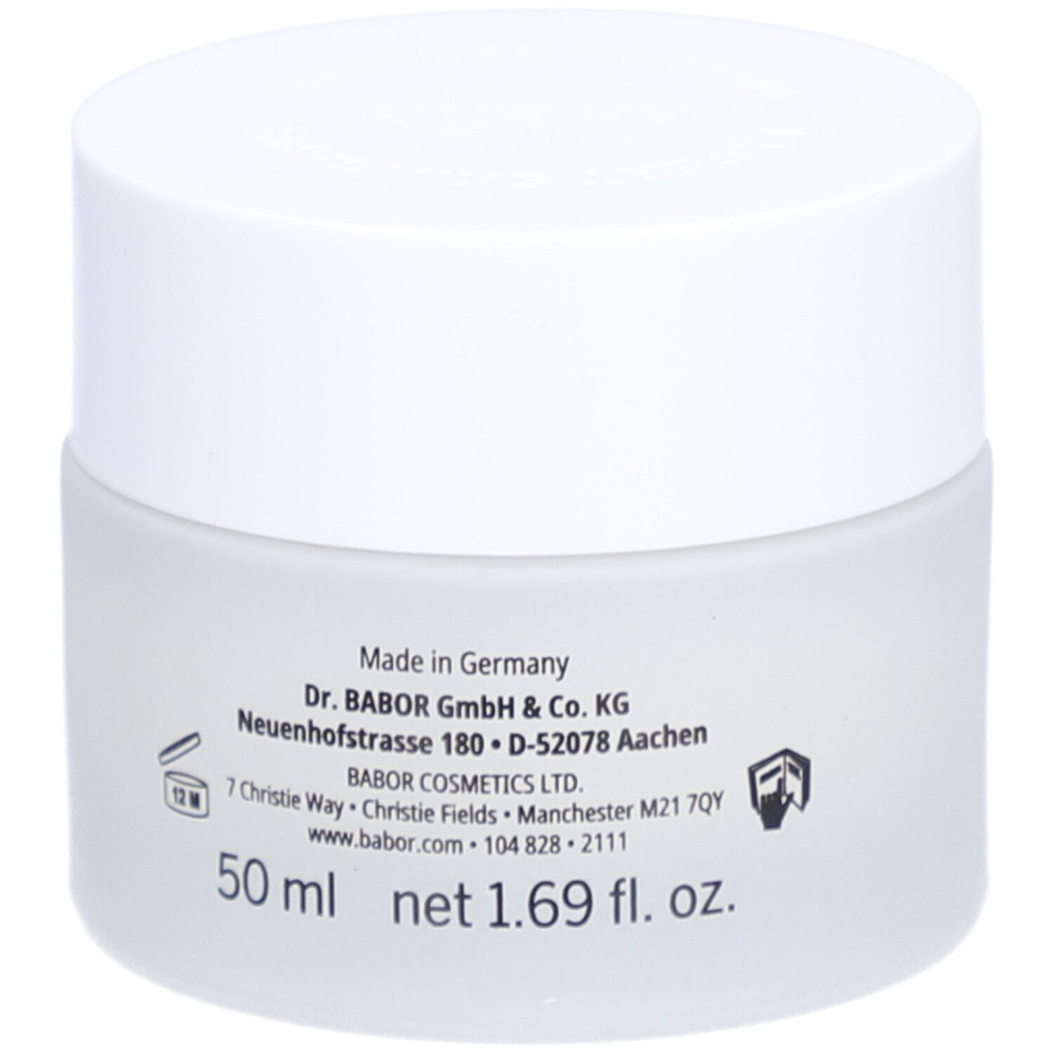 Creme-Tiegel mit weißem Deckel. Auf dem Tiegel steht "BABOR SKINNOVAGE PURIFYING CREAM RICH".