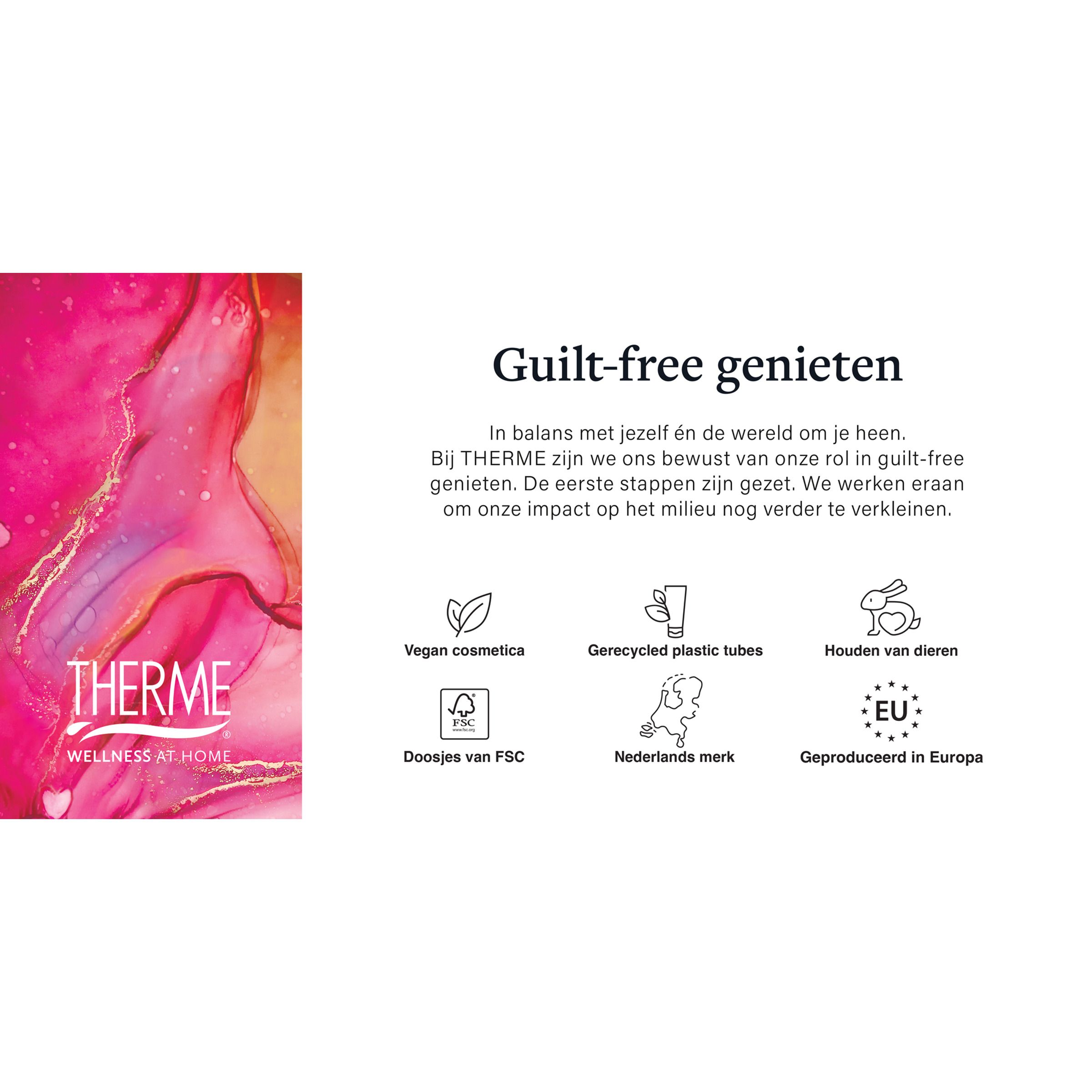 Therme Blooming Selfcare anti-transpirant. Nederlandse tekst, roze grafiek, 48h-symbool. Vegan.