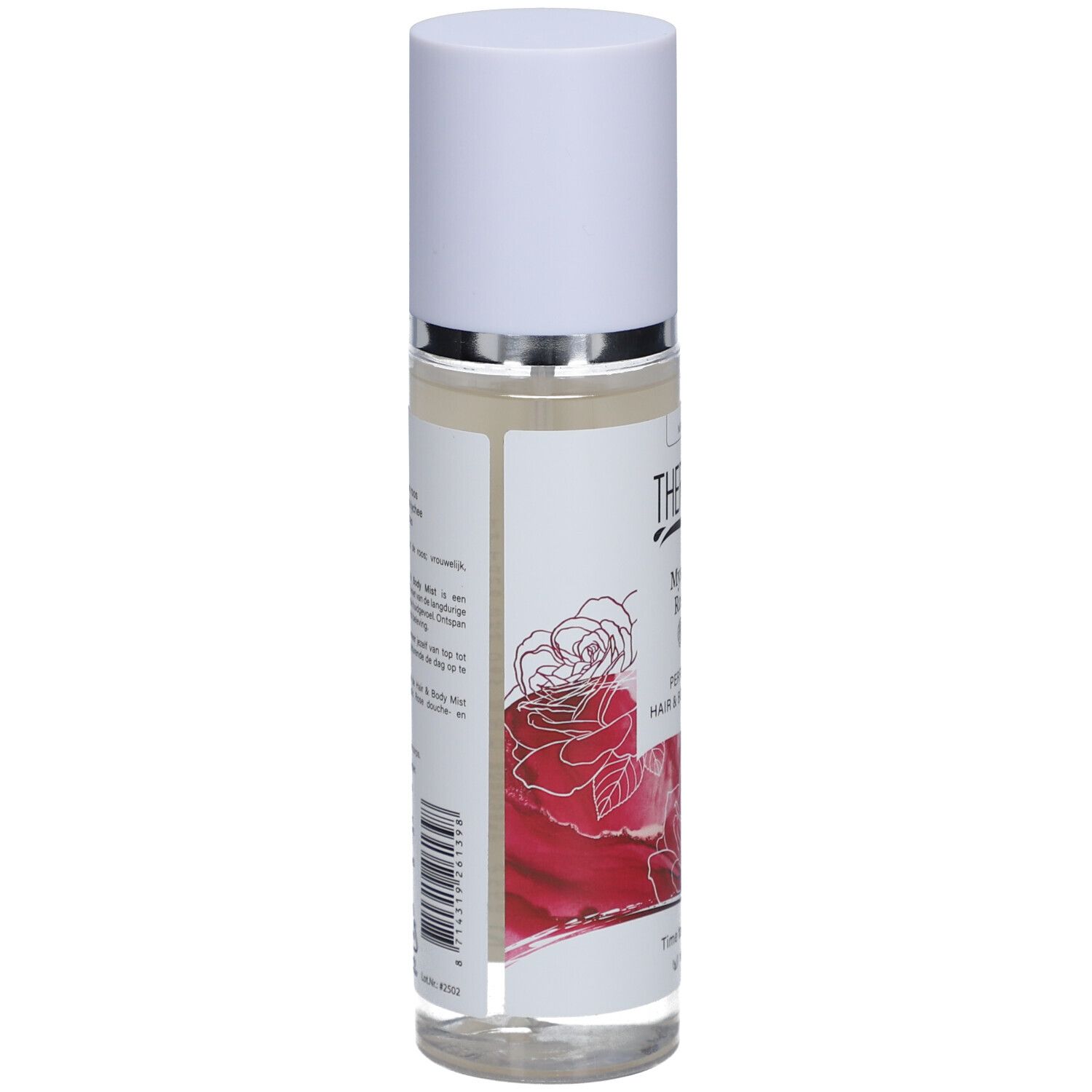 Therme Mystic Rose Parfum Nebel pour cheveux et corps. Vue arrière de la bouteille avec informations.