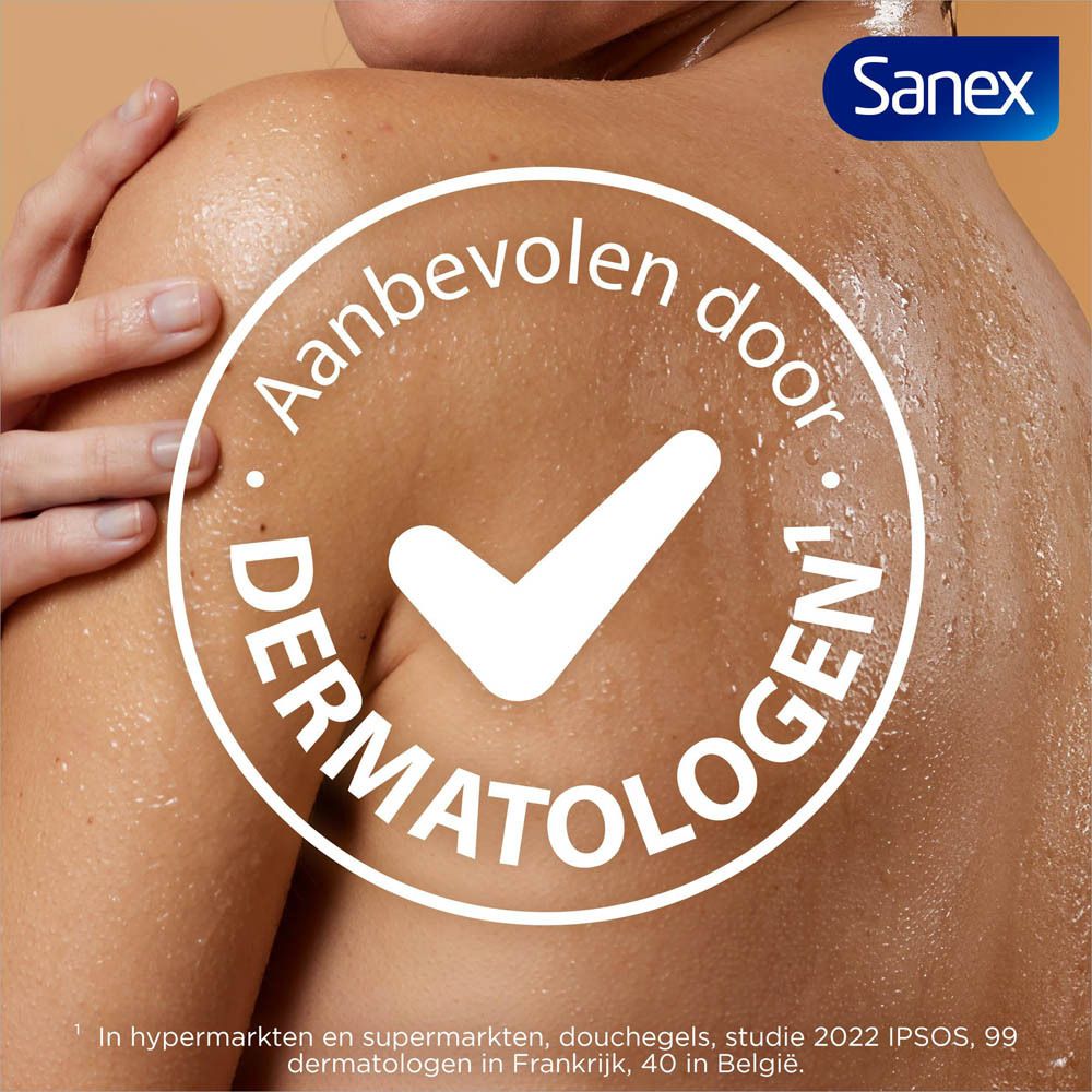 Persoon. Tekst: DERMATOLOGEN. Sanex logo rechtsboven.