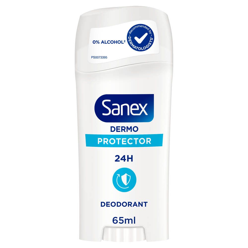 Stick de déodorant blanc. Sanex Dermo Protector, 24h, 0% Alcool. 65ml.