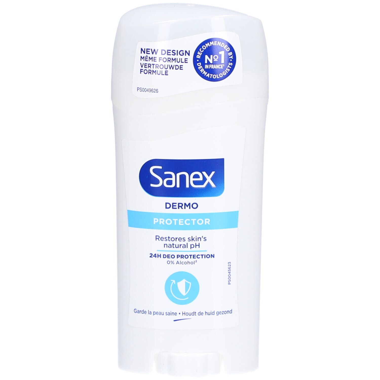 Stick de déodorant blanc. Sanex Dermo Protector, 24h Protection, 0% Alcool. Testé par des dermatologues.