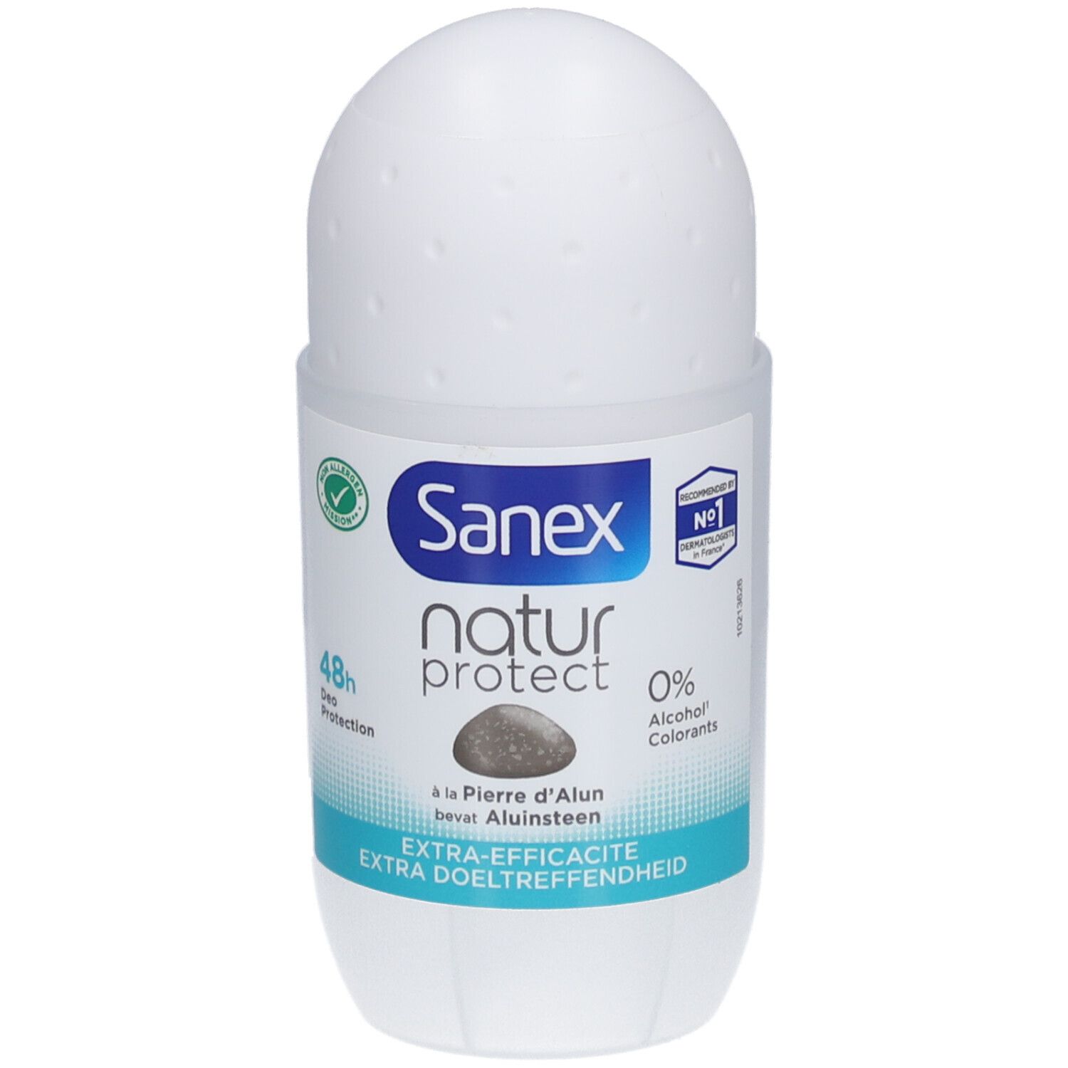 Sanex Natur Protect Roll-On Deodorant mit Alum-Stein, 48h Schutz, 0% Alkohol.