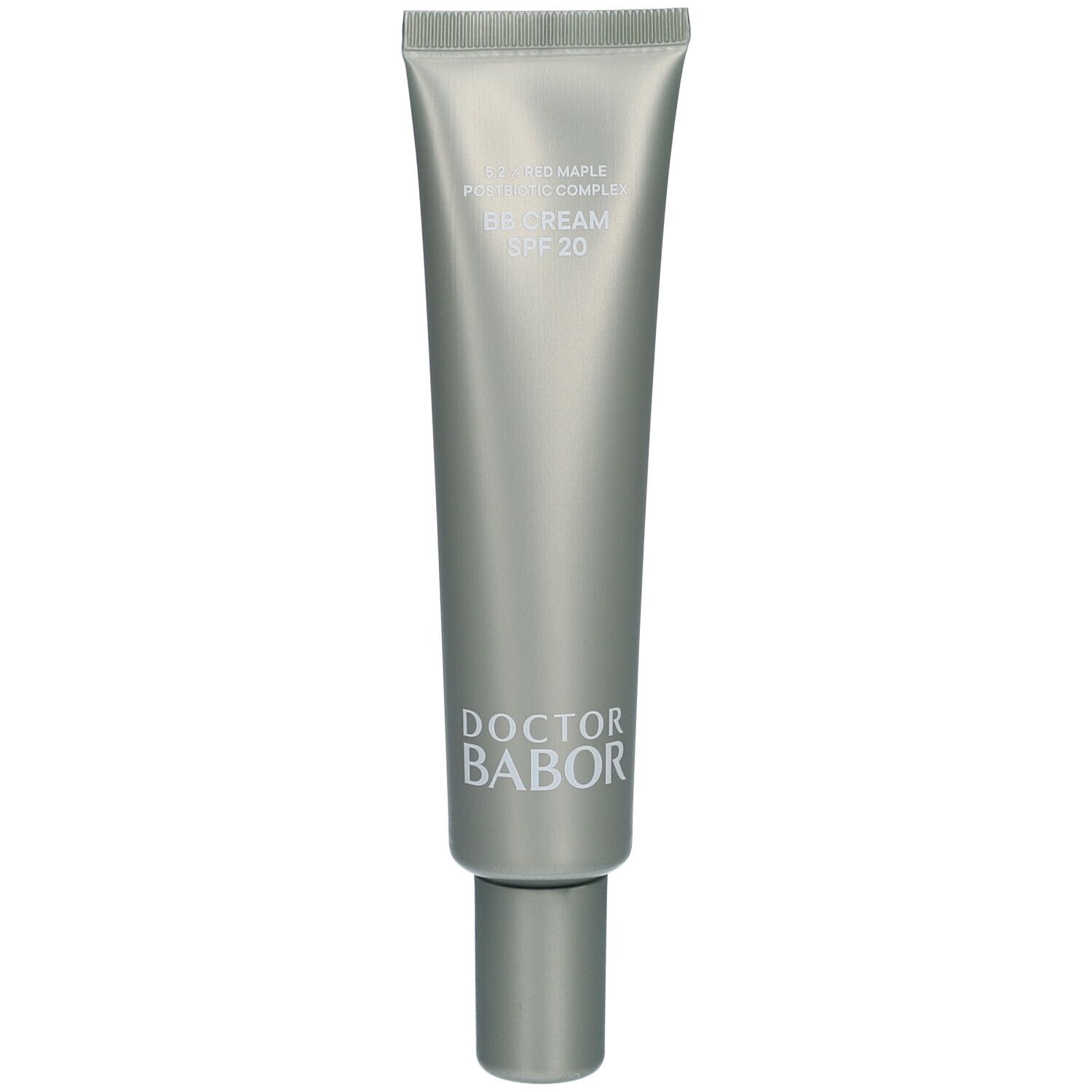 Graue Tube mit BB Cream SPF 20. Aufschrift: DOCTOR BABOR. Produktname und weitere Informationen.