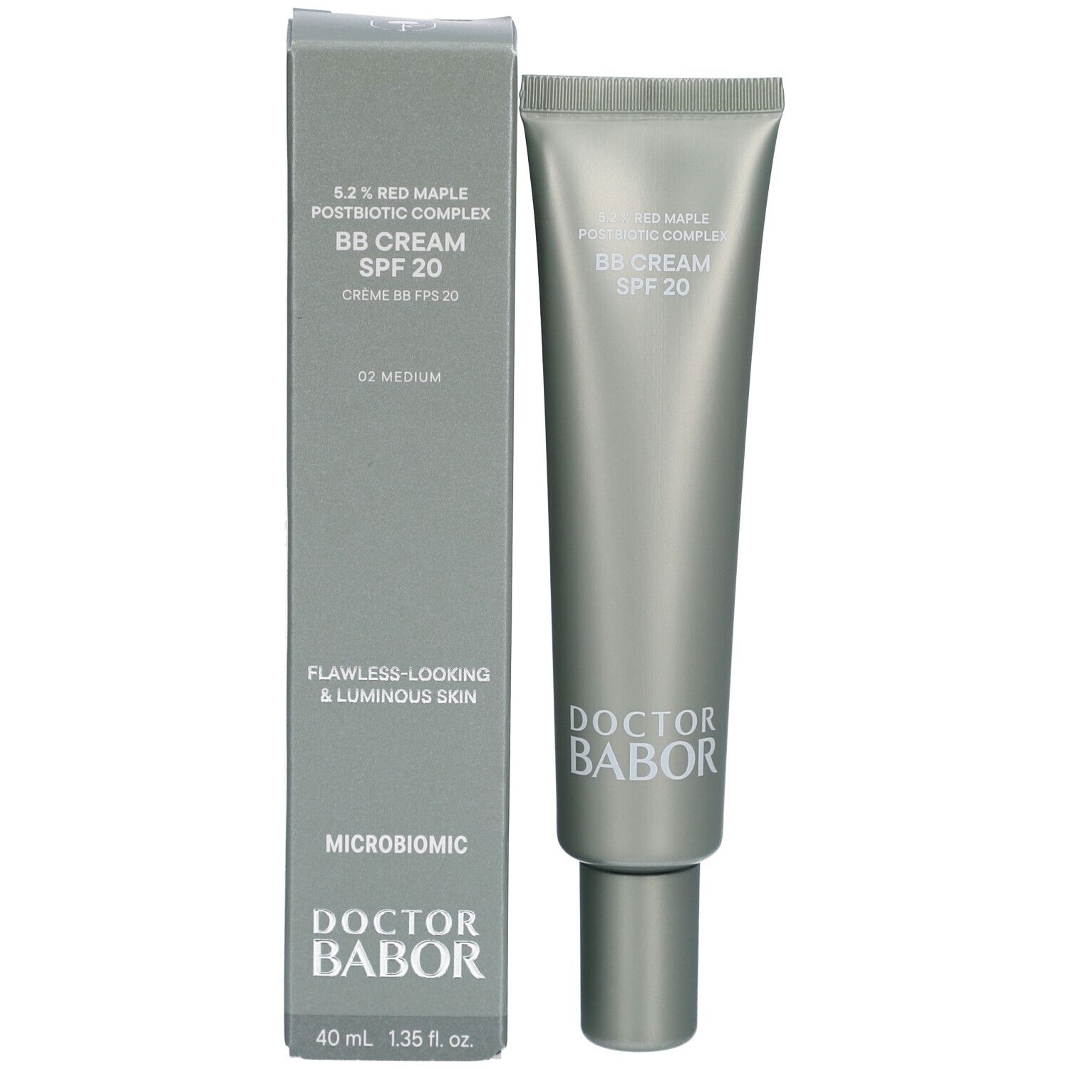 Tube en doos. Doos met BB Cream SPF 20. Opschrift: Doctor Babor. 40 ml.