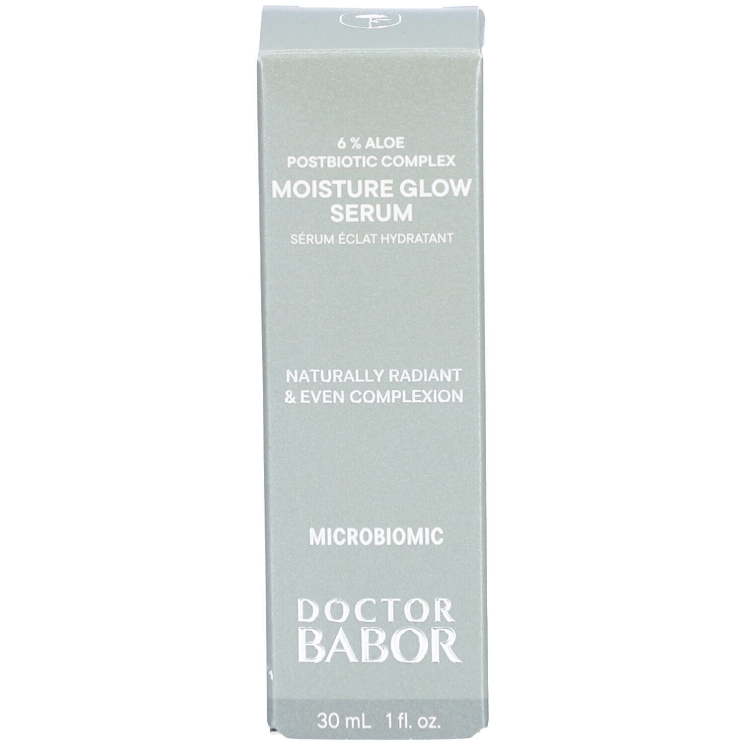 Graue Schachtel. Aufschrift: Moisture Glow Serum, Doctor Babor, 30 ml, 1 fl. oz.