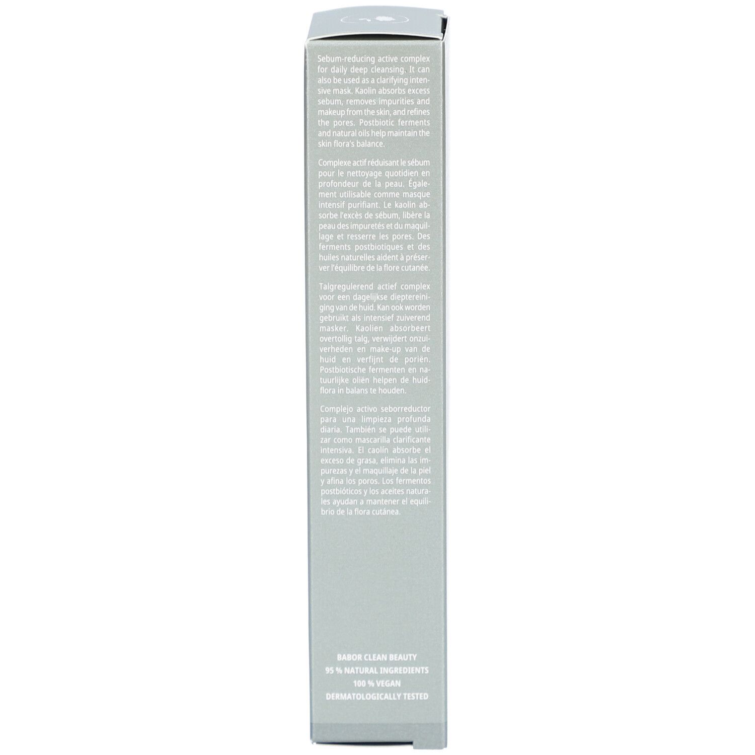 Schachtel, Seite mit Produktbeschreibung. Marke: DOCTOR BABOR. Produktbeschreibung und Textdetails sind sichtbar.