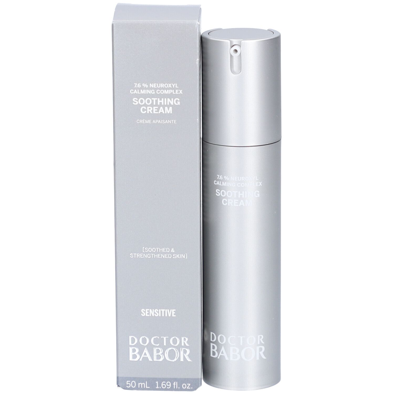 Flacon de crème et boîte. Inscription: Soothing Cream, Doctor Babor, 50 ml.