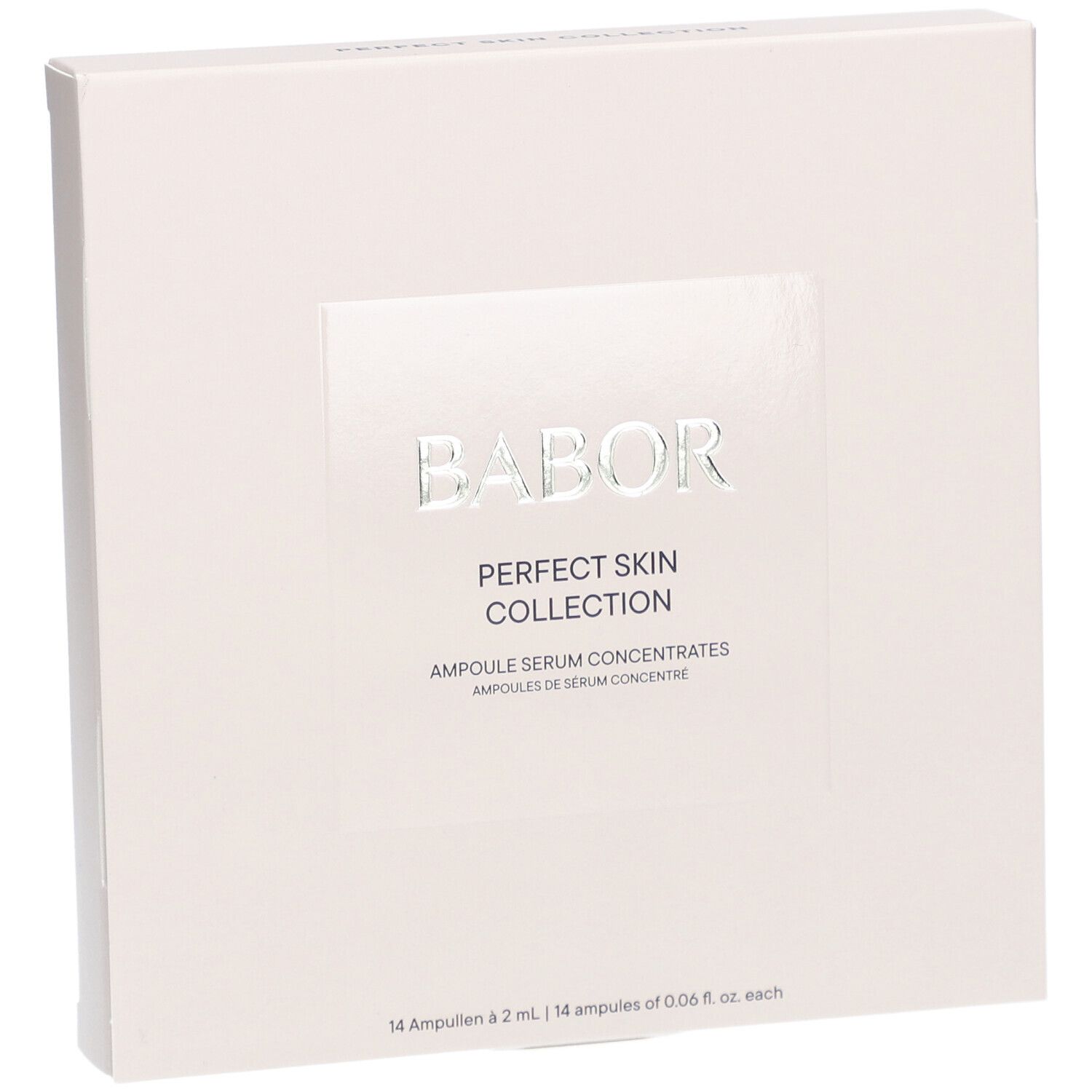 Babor Perfect Skin Collection. Schrägansicht der Produktverpackung. Logo und Produktname sichtbar.