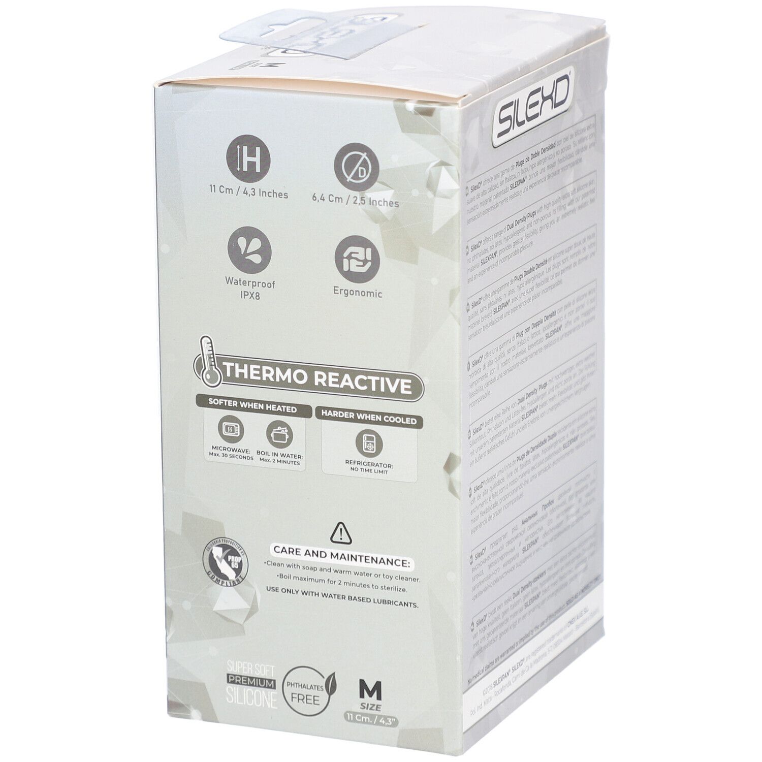 Rückseite der Verpackung mit Produktinformationen. Marke SILEXD. Thermo Reactive.