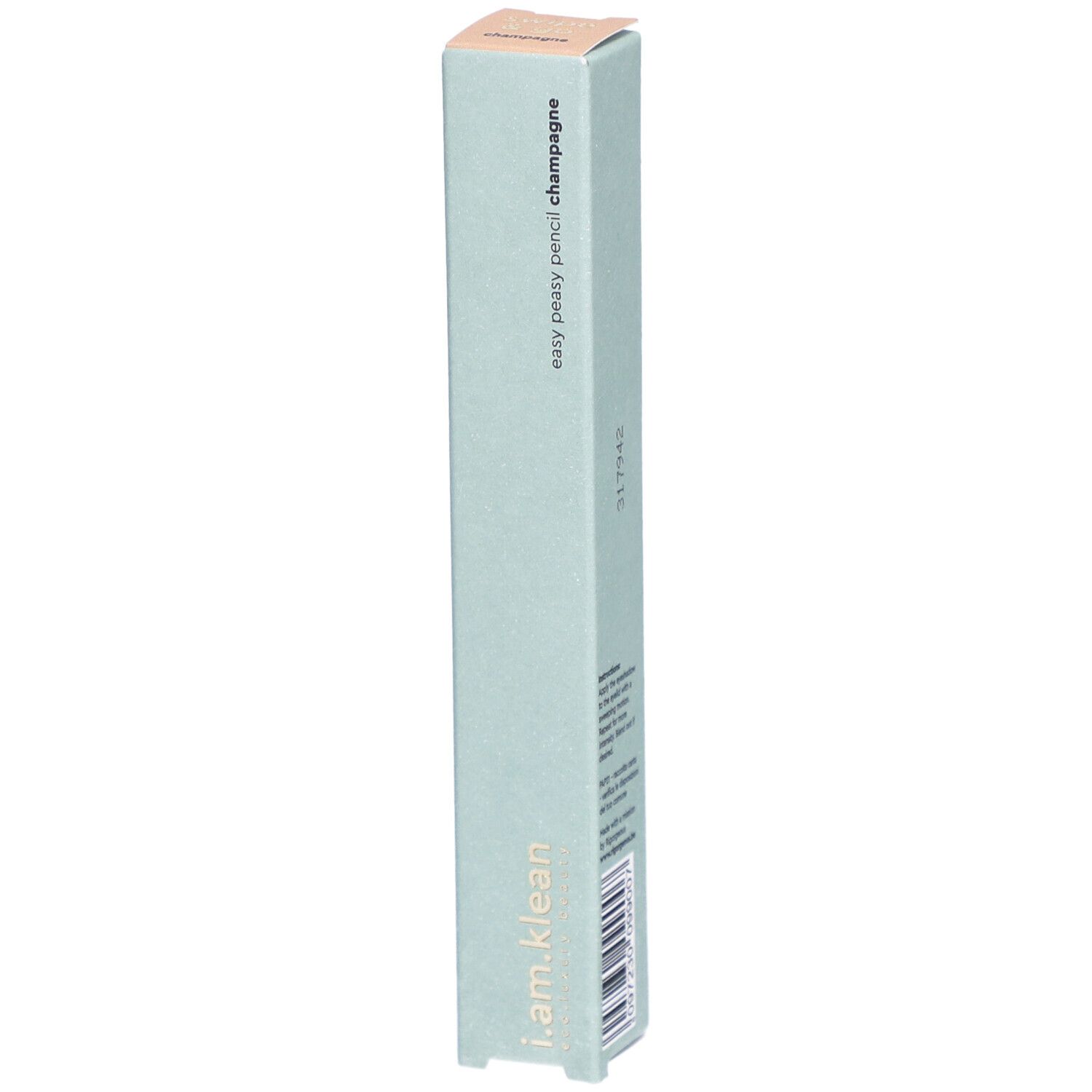i.am.klean Eye Pencil Easy Peasy Champagner. Hellgrüne Verpackung. Produktname und Marke sichtbar. Eckige Form.