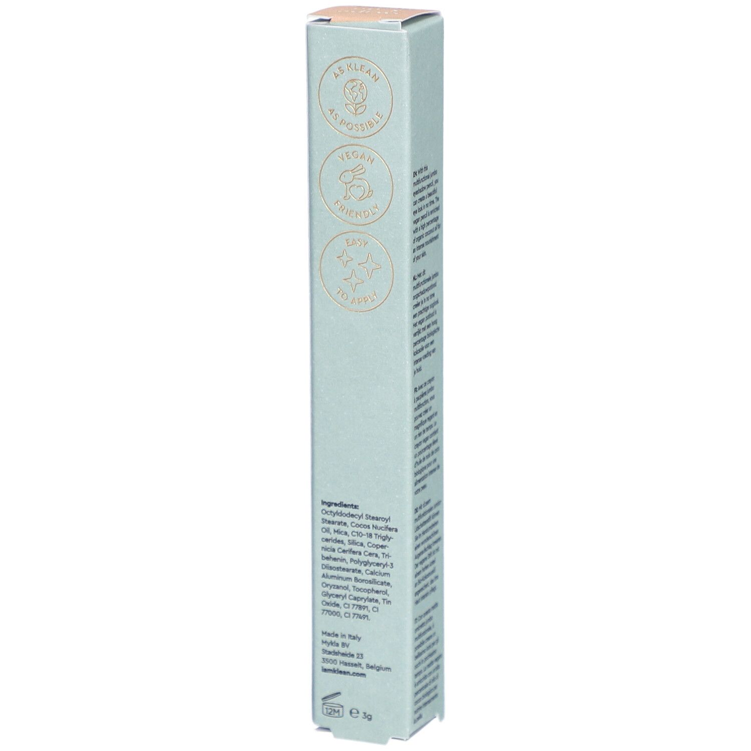 i.am.klean Eye Pencil Easy Peasy Champagner. Hellgrüne Verpackung. Inhaltsstoffe und Zertifizierungen. Eckige Form.
