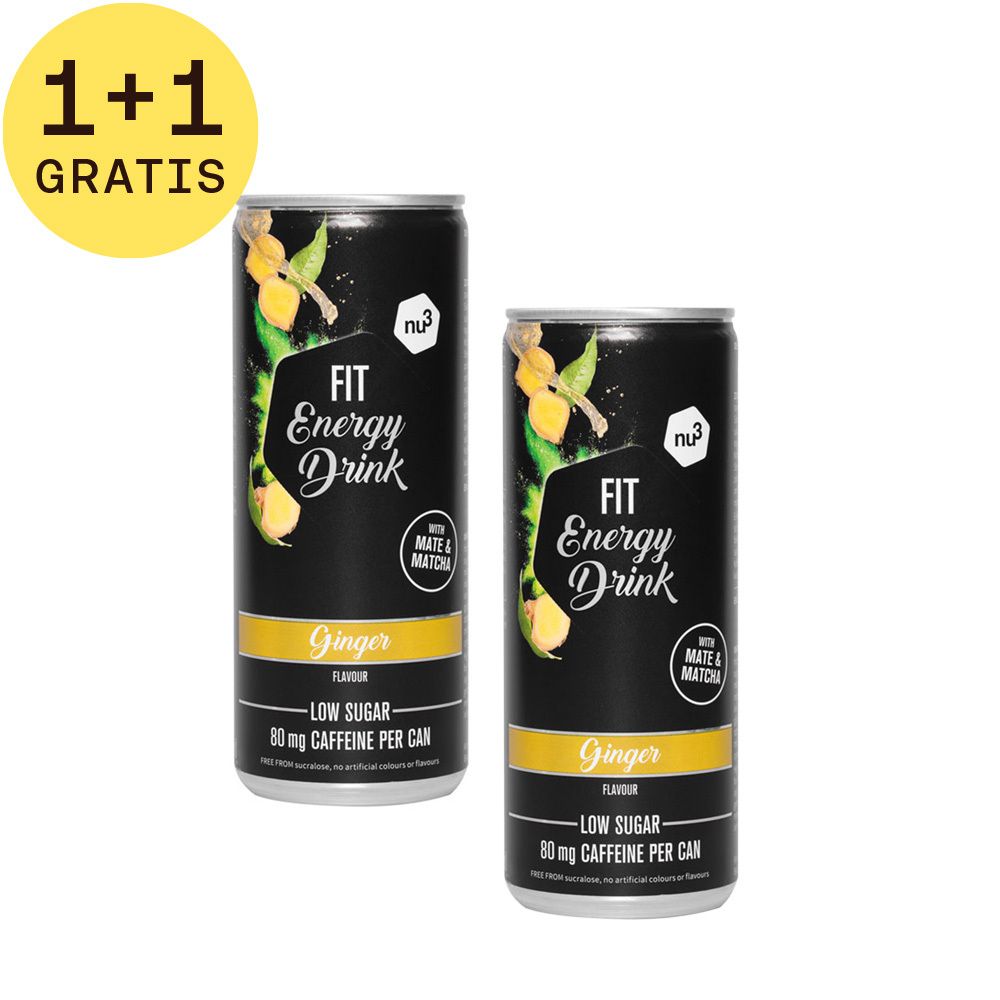 Twee blikjes Fit Energy Drink, met "Ginger".