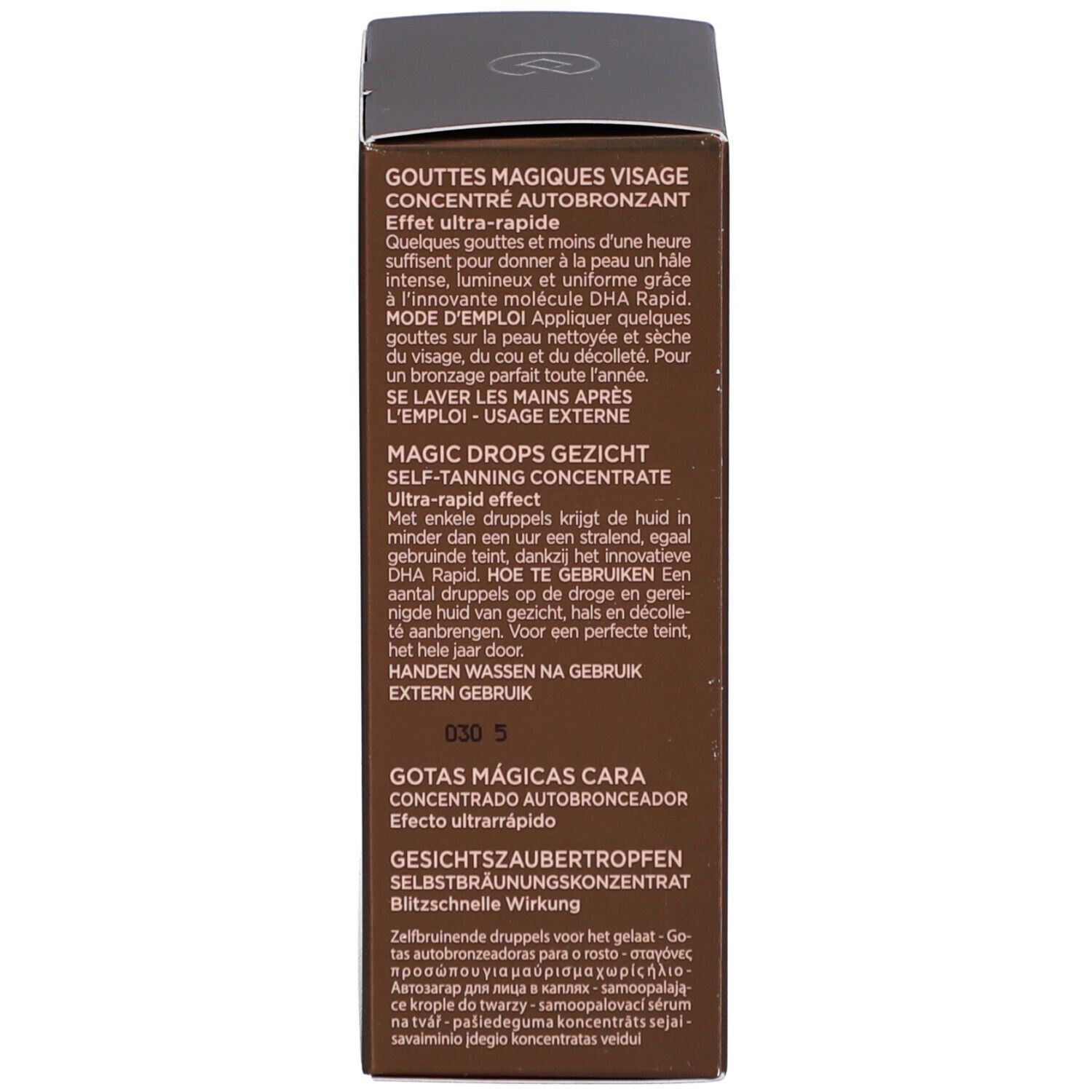 Verpackung. Aufschrift: Collistar, Face Magic Drops, dermatologisch getestet.