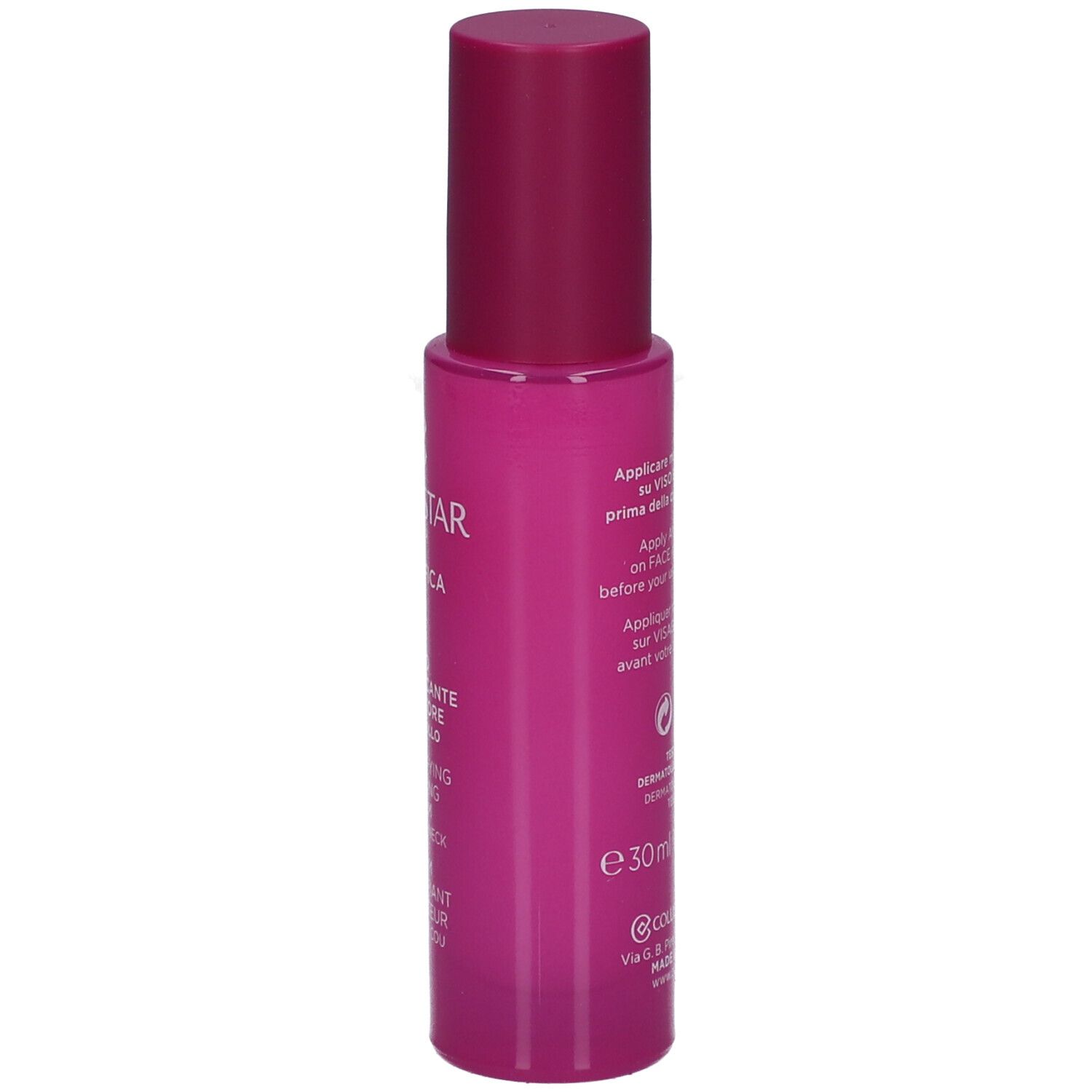 Rosa Serumflasche. Text: Collistar, Magnifica, Siero, Redensifying Repairing Serum, 30ml.
