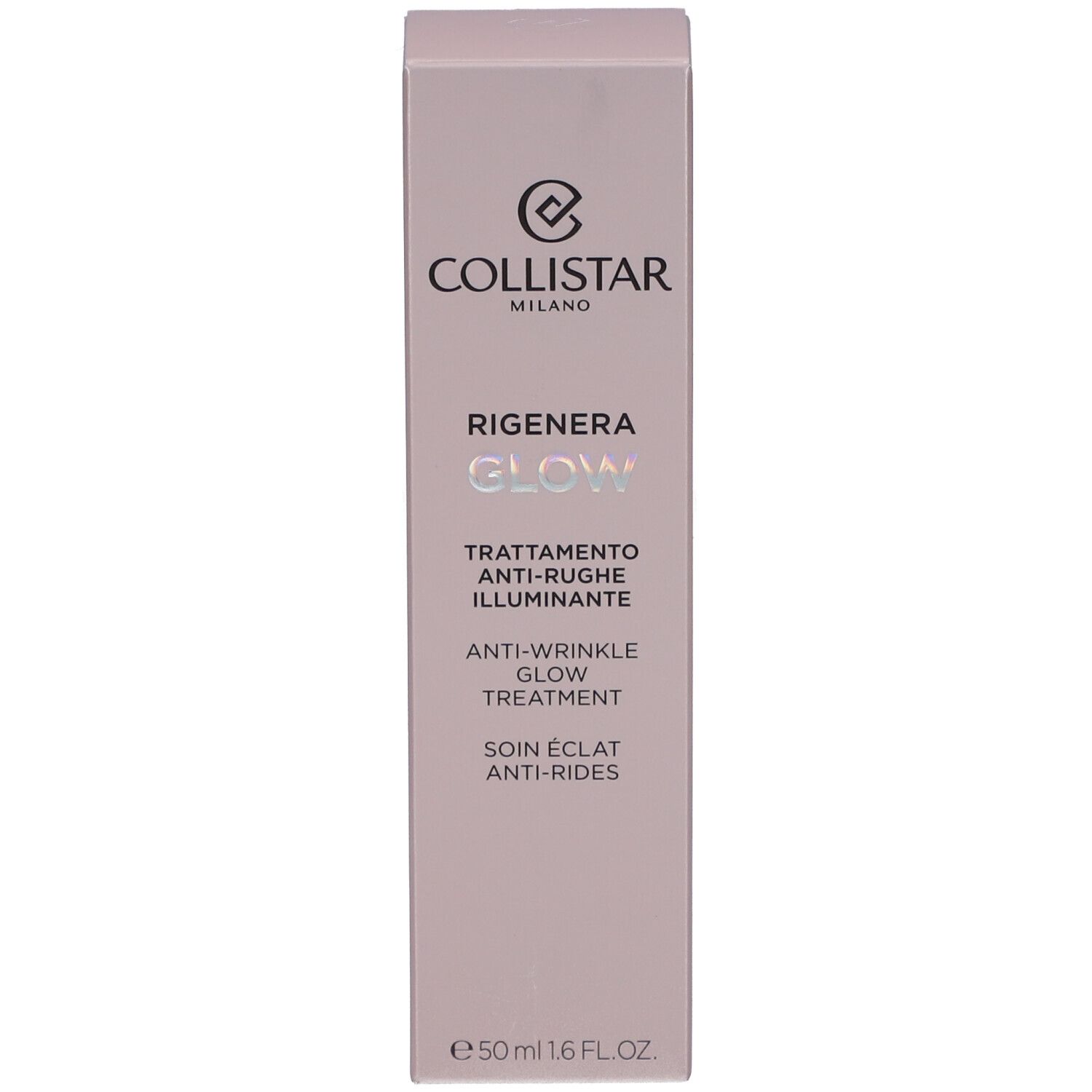 Produktverpackung. Aufschrift: Collistar Milano, Rigenera Glow, Anti-Wrinkle Glow Treatment.