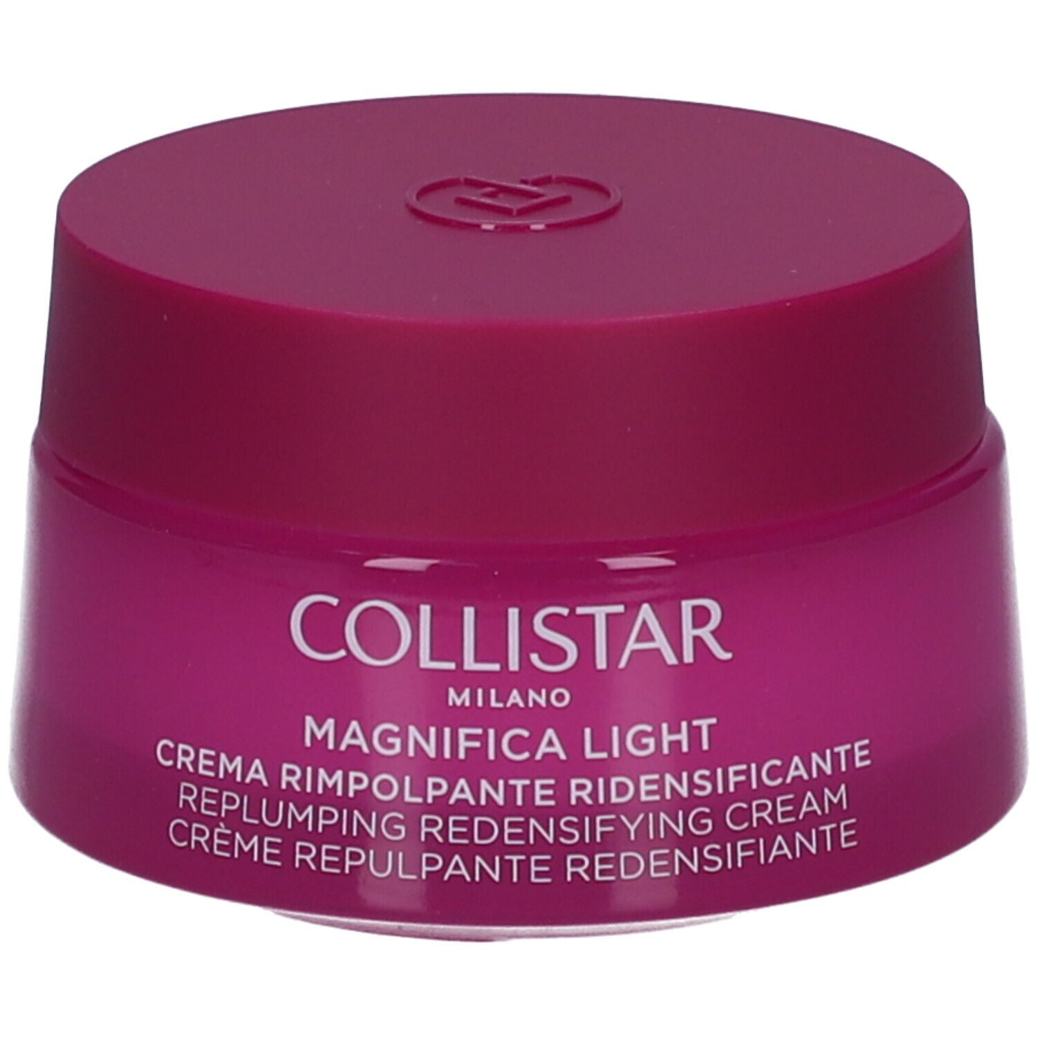 Creme-Tiegel mit Deckel. Aufschrift: Collistar Milano, Magnifica Light, Crème Repulpante Redensifiante.
