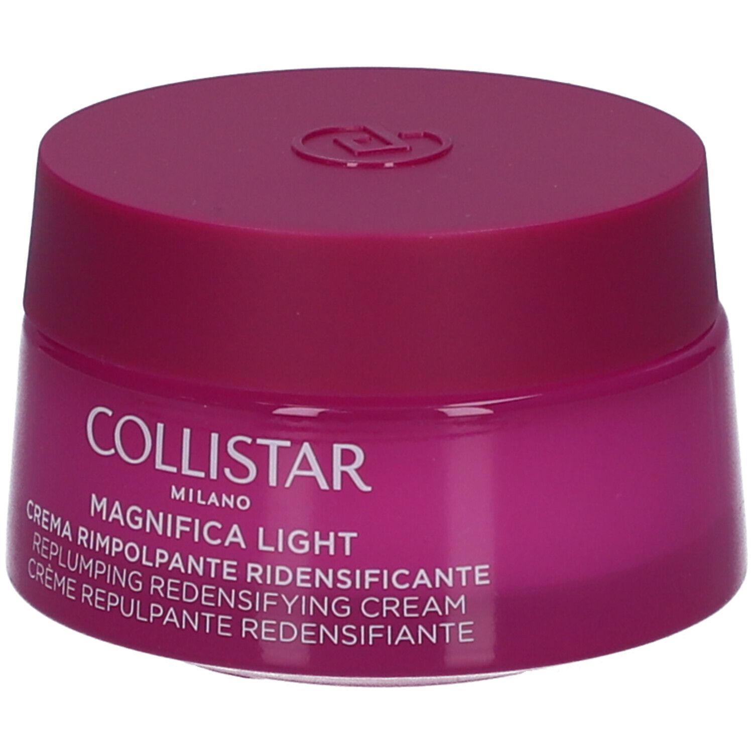 Creme-Tiegel mit Deckel. Aufschrift: Collistar Milano, Magnifica Light, Crème Repulpante Redensifiante.