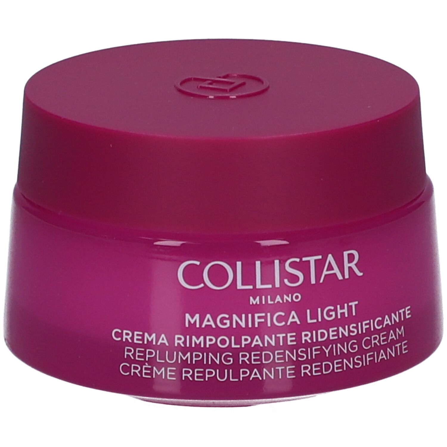 Creme-Tiegel mit Deckel. Aufschrift: Collistar Milano, Magnifica Light, Crème Repulpante Redensifiante.