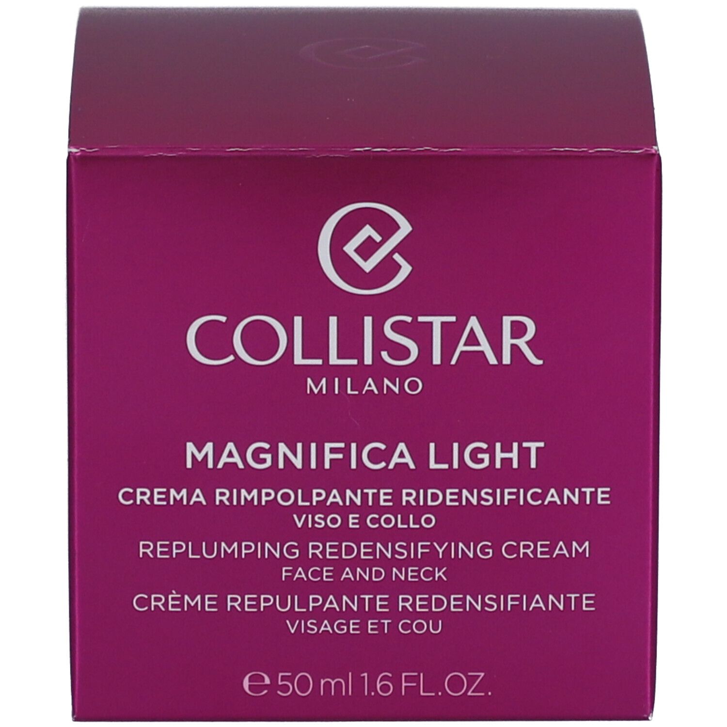 Schachtel. Aufschrift: Collistar Milano, Magnifica Light, Crème Repulpante Redensifiante.