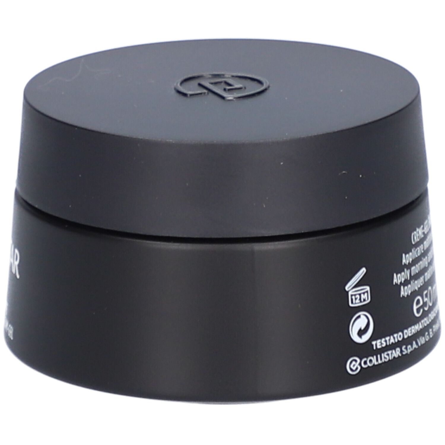 Schwarzer Tiegel mit Deckel. Aufschrift: Crème-Gel Energizzante Anti-Âge, 50 ml, 1.6 FL.OZ.